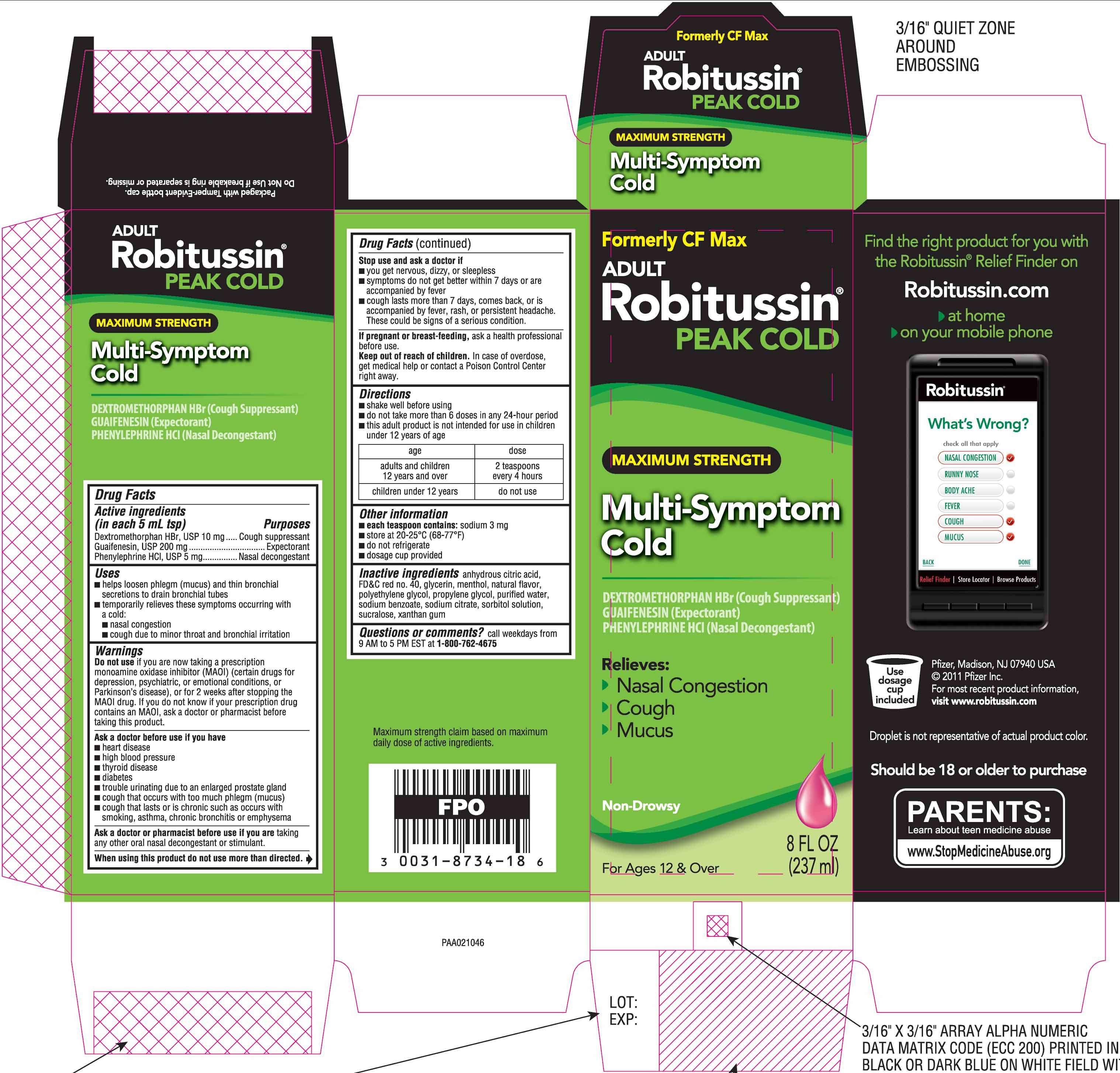 ROBITUSSIN PEAK COLD MAXIMUM STRENGTH MULTI-SYMPTOM COLD