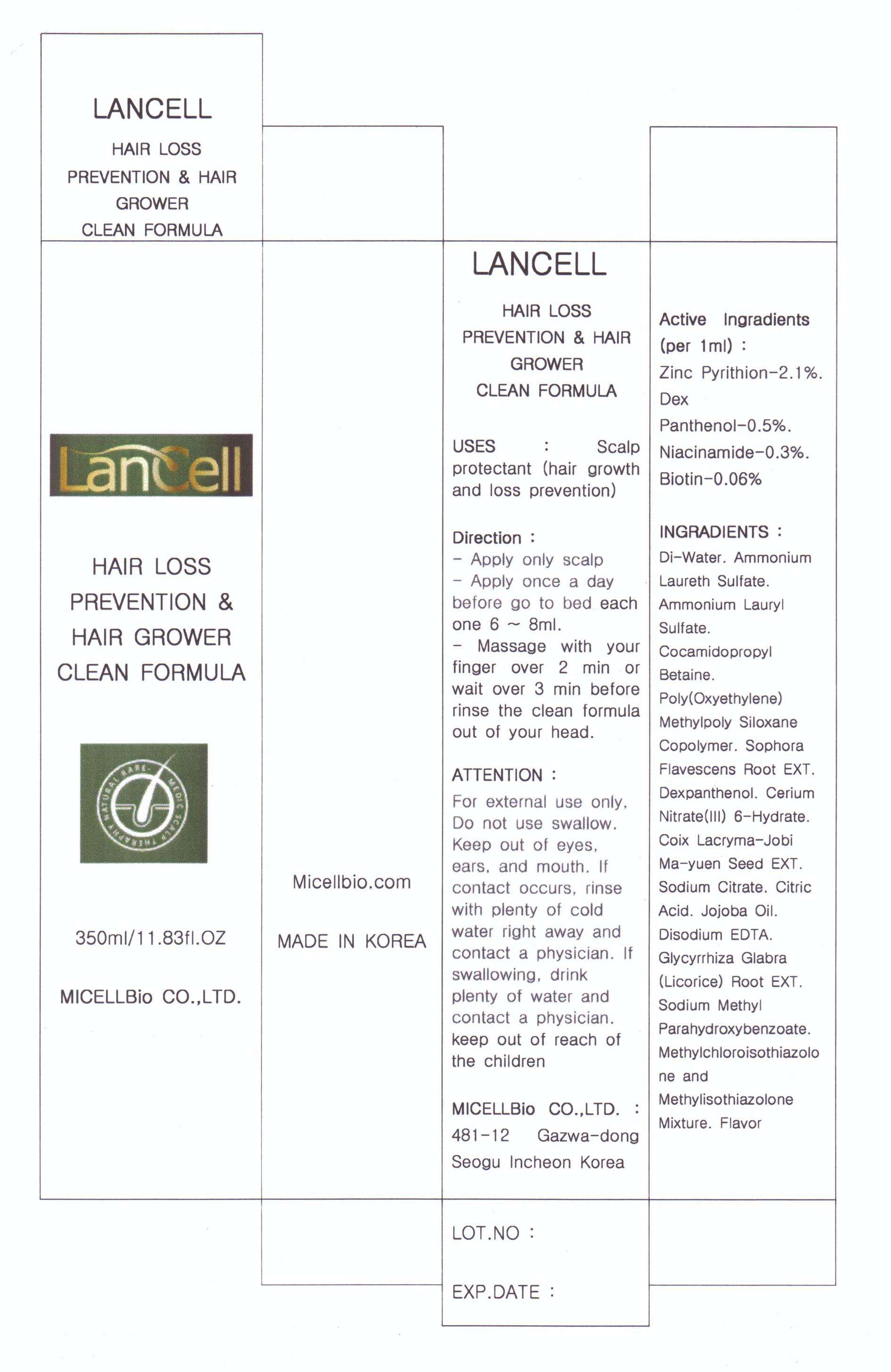 Lancell hair loss prevention hair grower clean formula