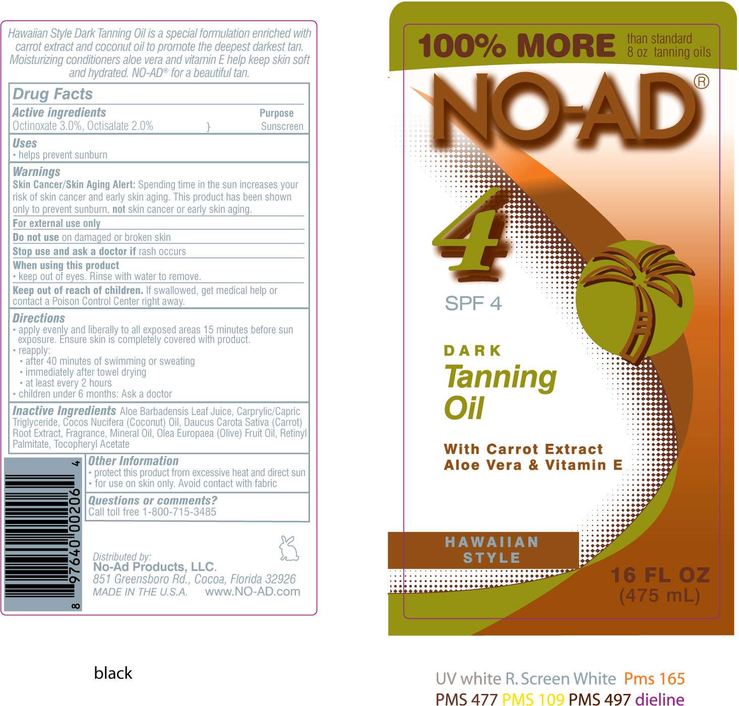 NO-AD SPF4 Dark Tanning Oil