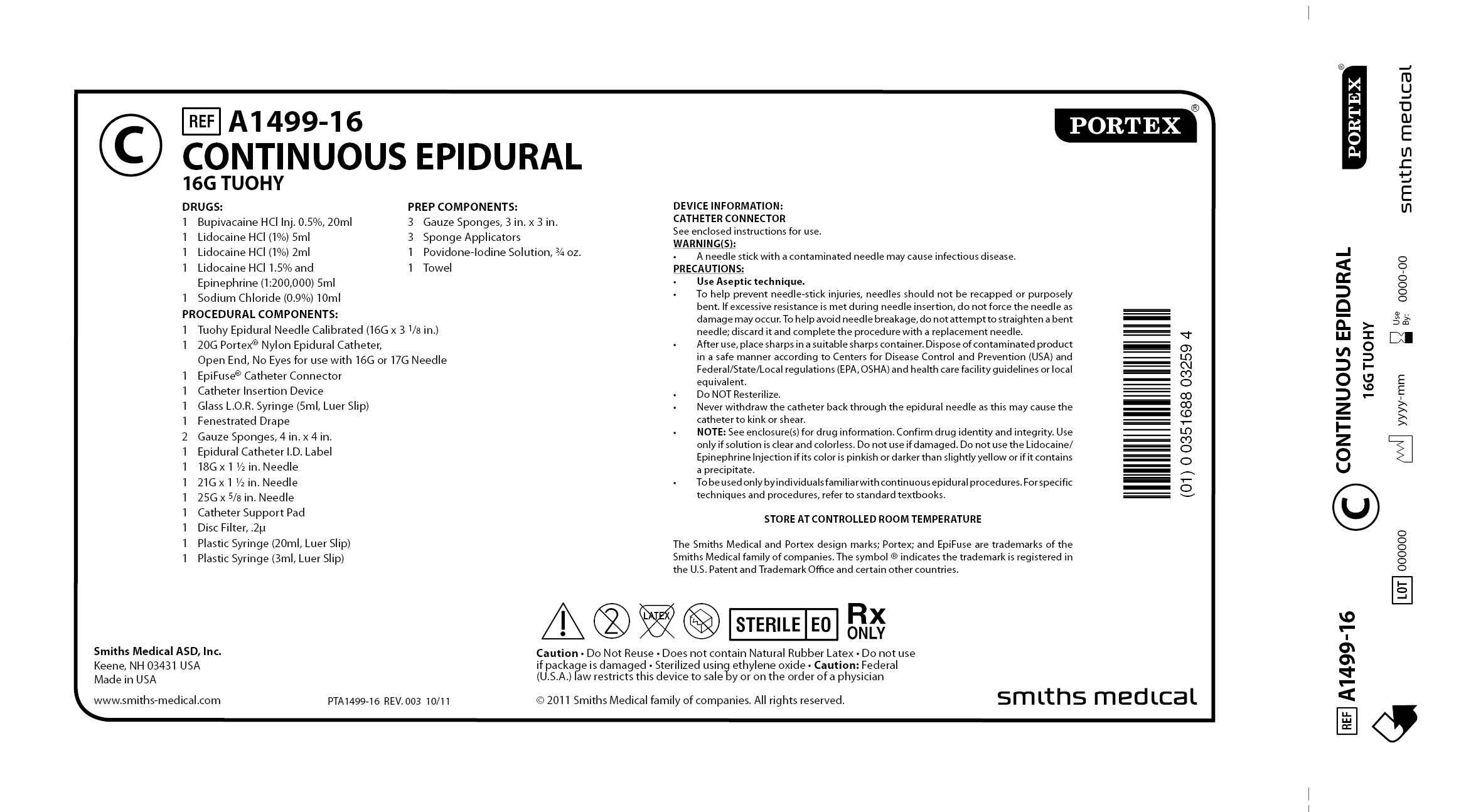 A1499-16 CONTINUOUS EPIDURAL 16G TUOHY