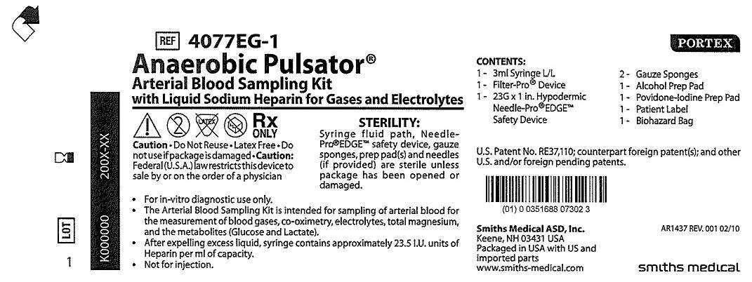 4077EG-1 Anaerobic Pulsator Arterial Blood Sampling Kit with Liquid Sodium Heparin for Gases and Electrolytes