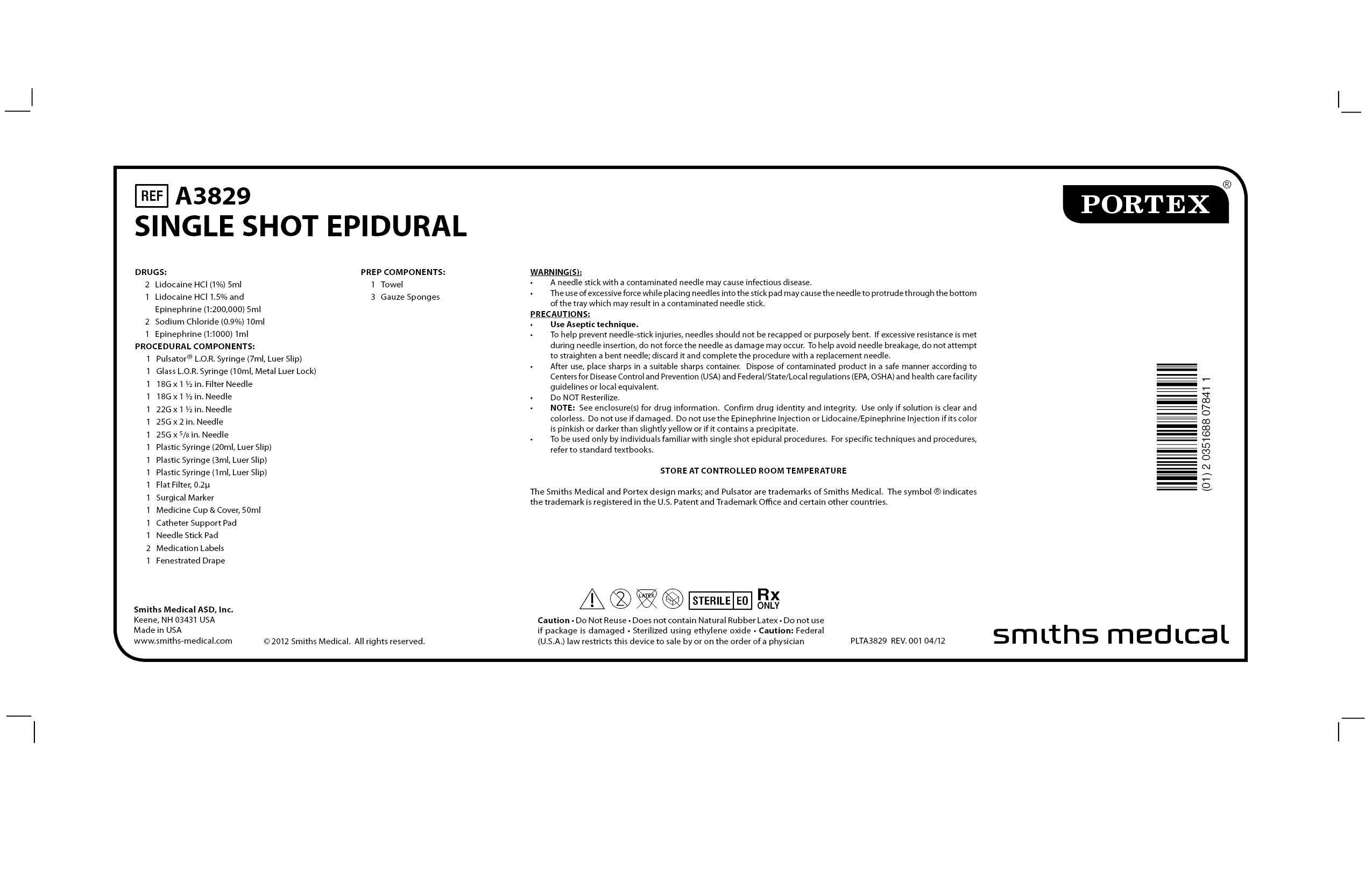 A3829 SINGLE SHOT EPIDURAL