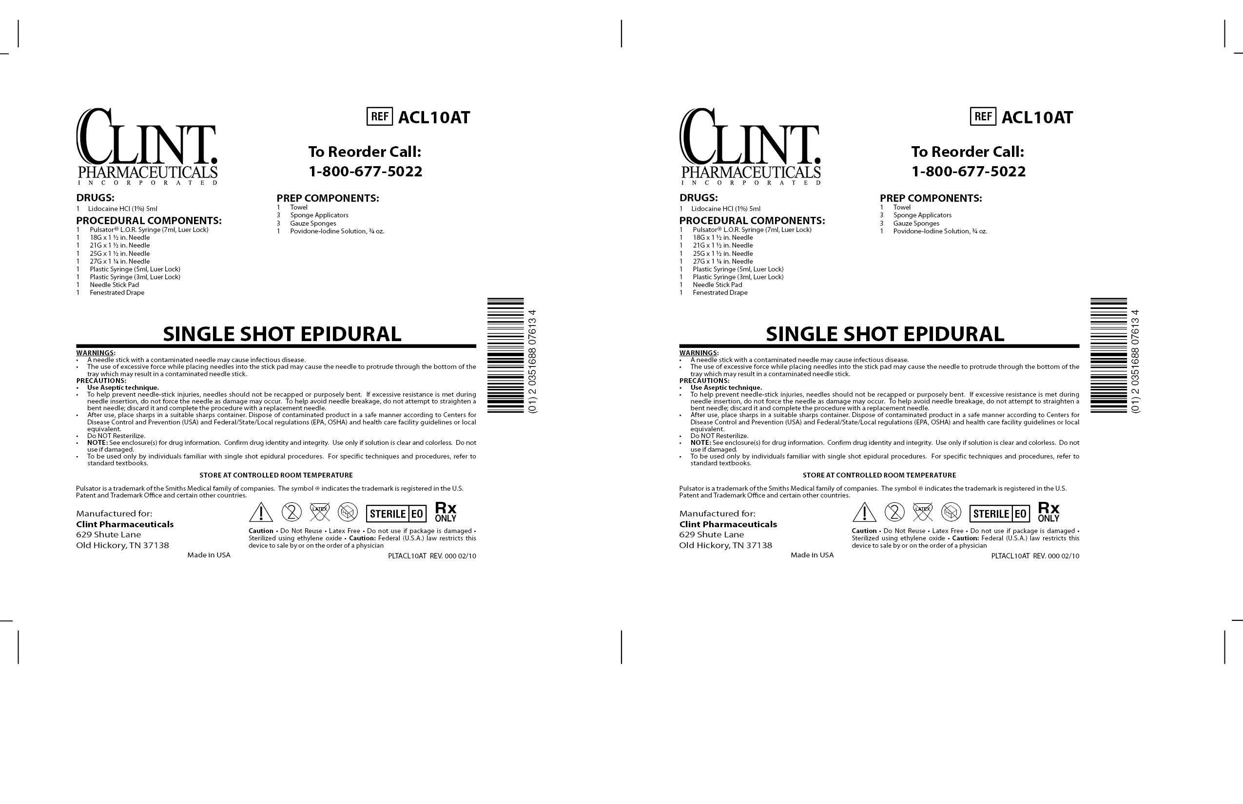 ACL10AT SINGLE SHOT EPIDURAL