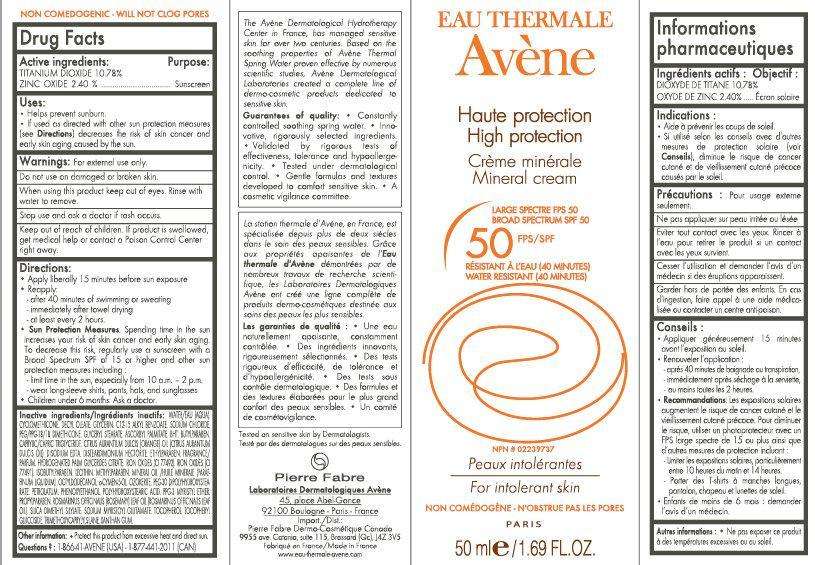 EAU THERMALE Avene High Protection Mineral BROAD SPECTRUM SPF 50