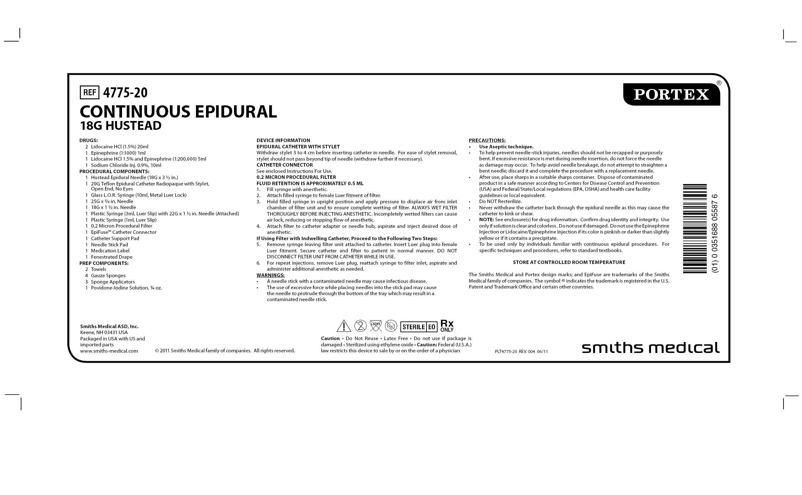 4775-20 CONTINUOUS EPIDURAL 18G HUSTEAD