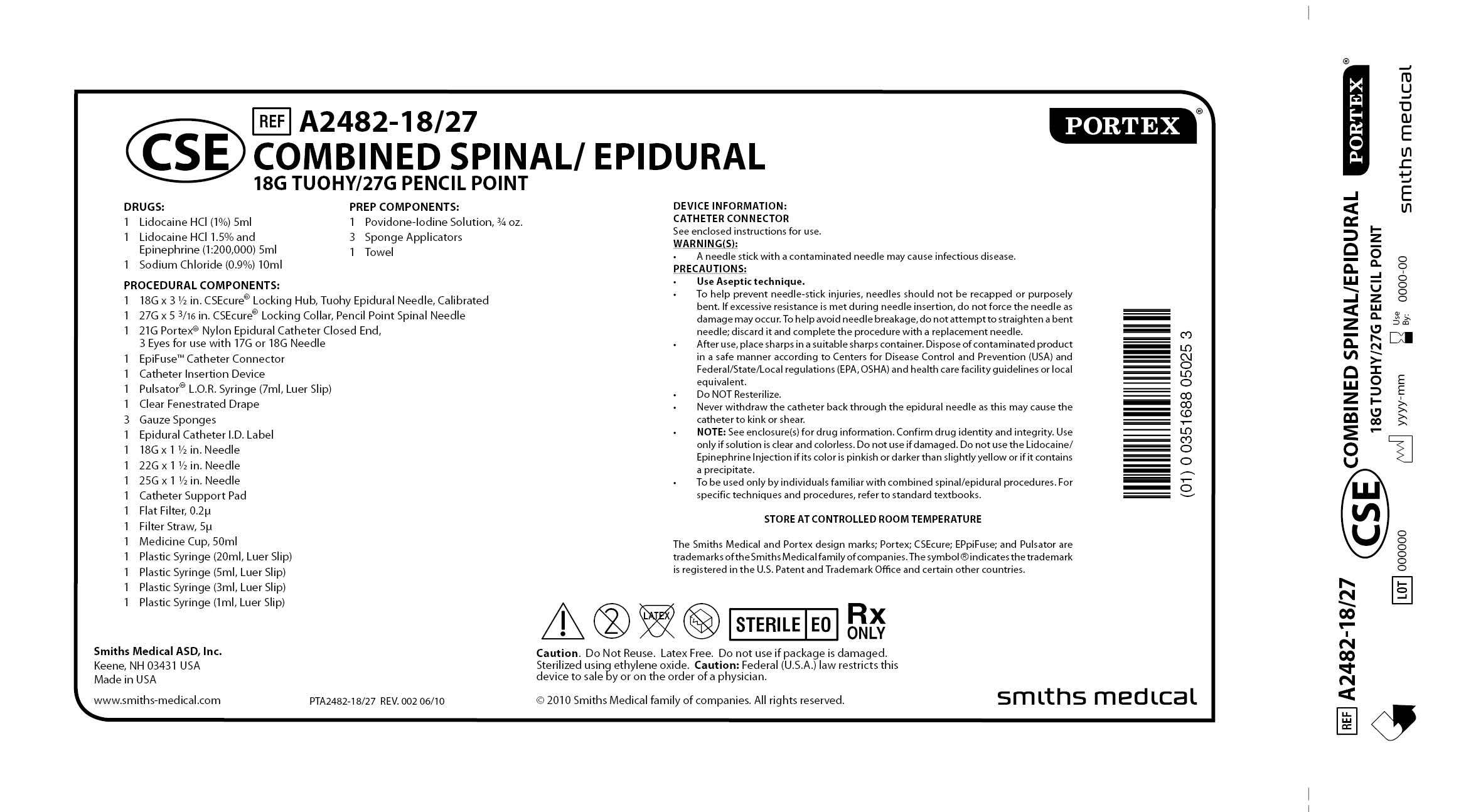 A2482-18/27 COMBINED SPINAL/EPIDURAL 18G TUOHY/27G PENCIL POINT