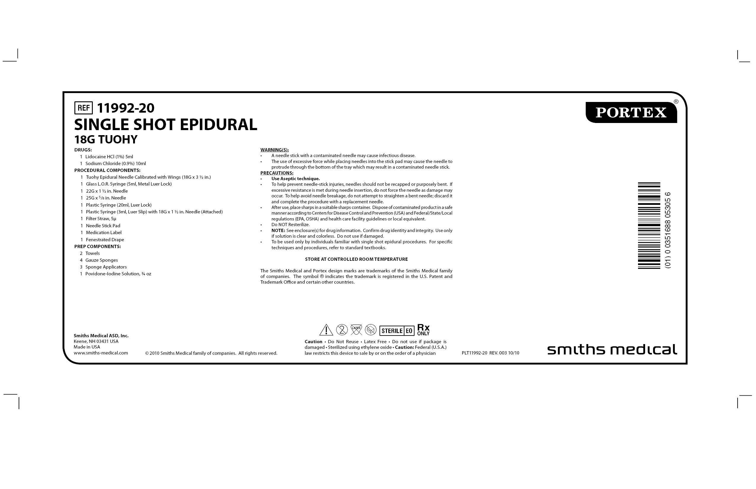 11992-20 SINGLE SHOT EPIDURAL 18G TUOHY