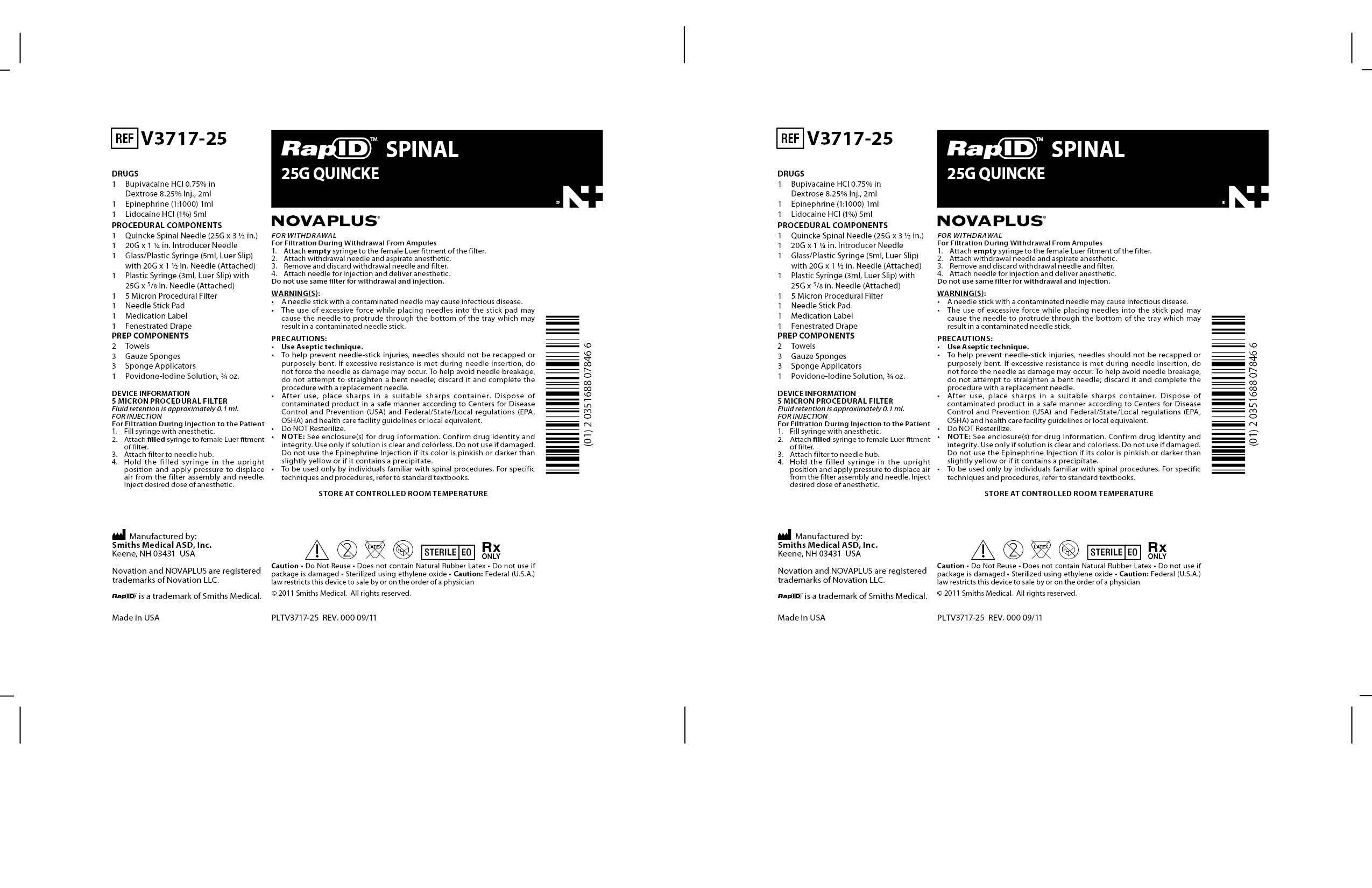 V3717-25 RapID SPINAL 25G QUINCKE NOVAPLUS