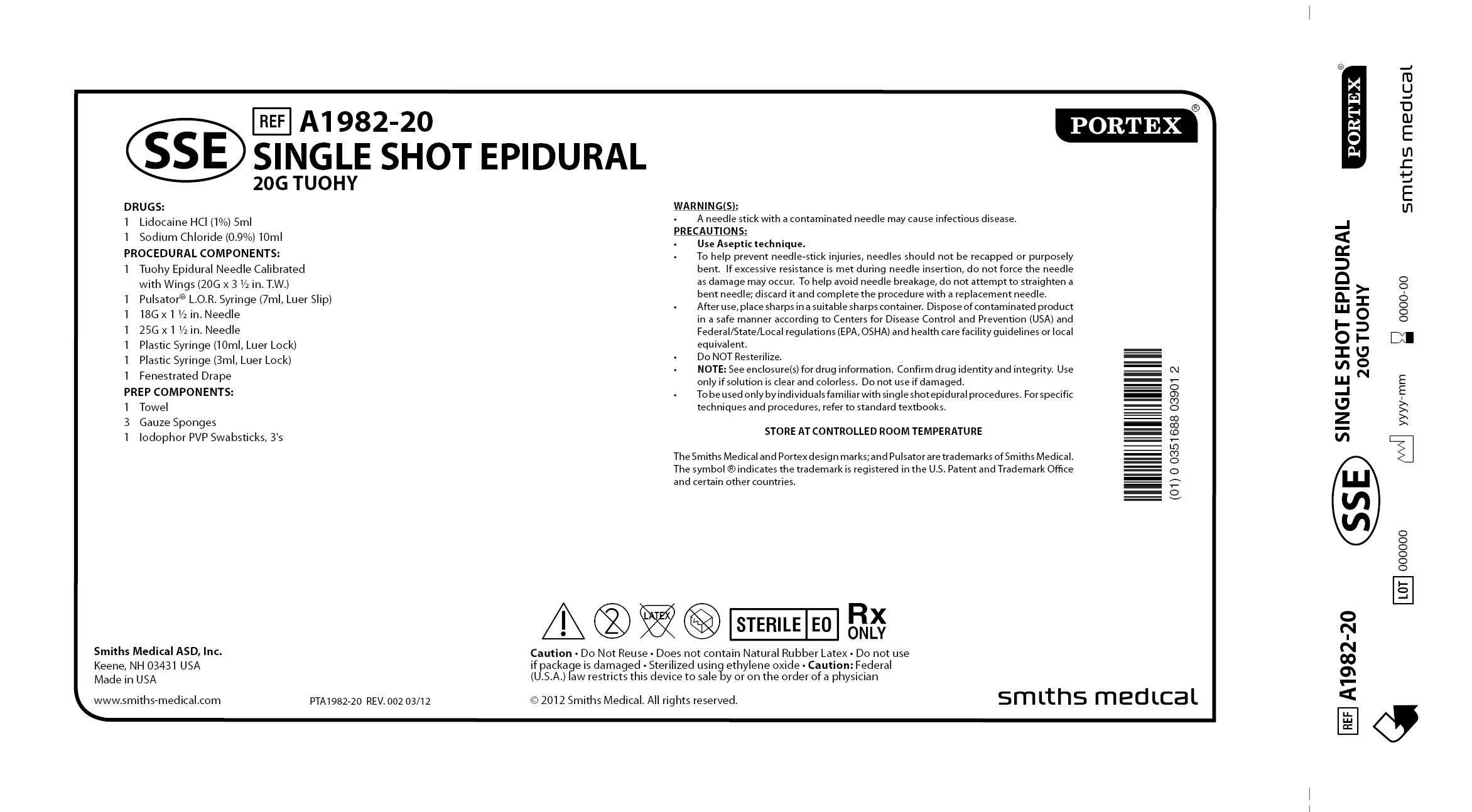 A1982-20 SINGLE SHOT EPIDURAL 20G TUOHY