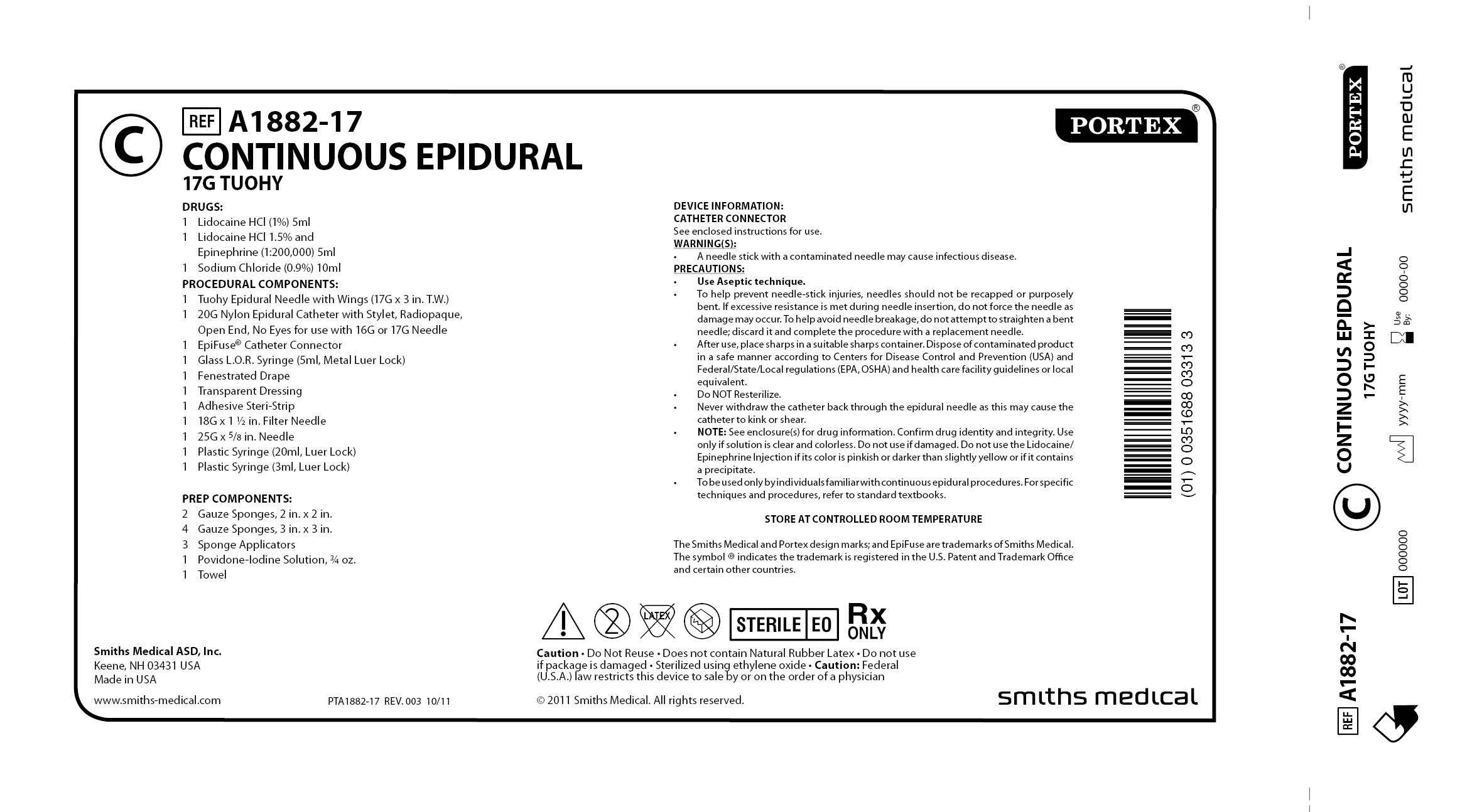 A1882-17 CONTINUOUS EPIDURAL 17G TUOHY