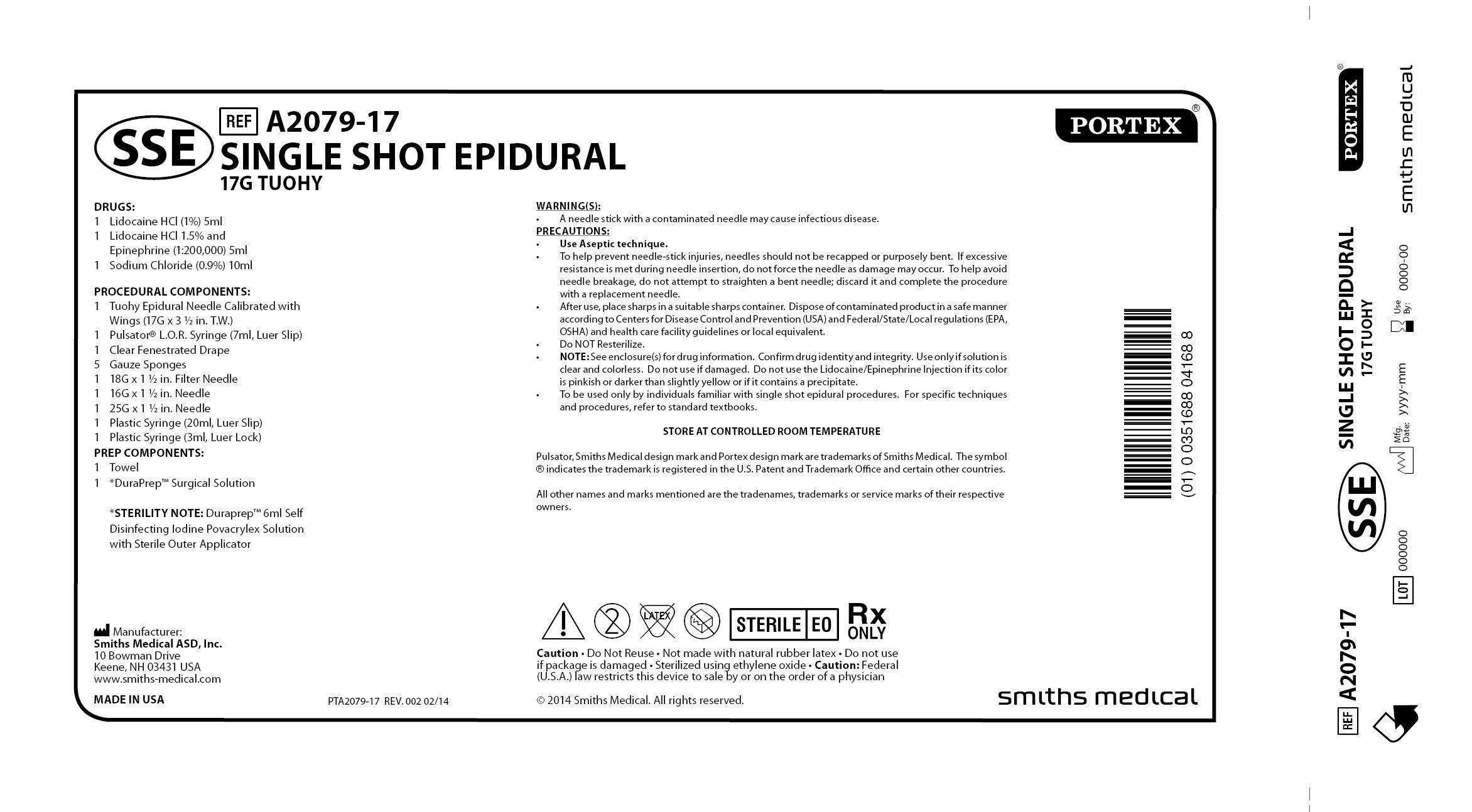 A2079-17 SINGLE SHOT EPIDURAL 17G TUOHY