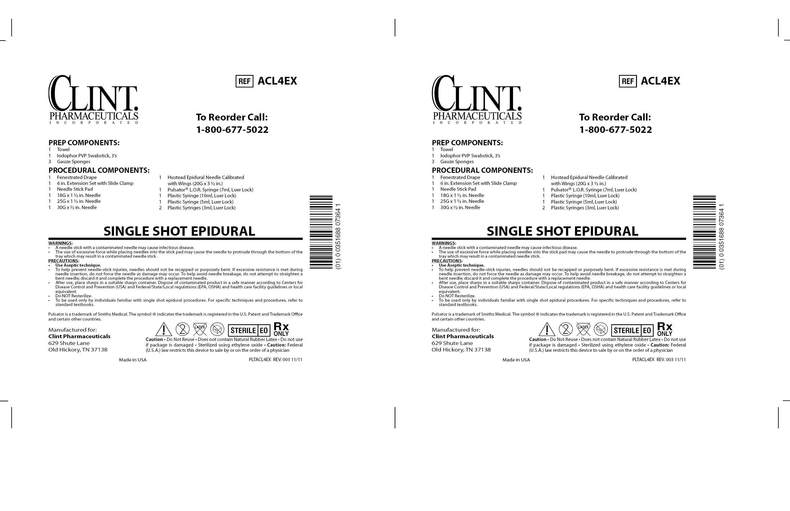 ACL4EX SINGLE SHOT EPIDURAL