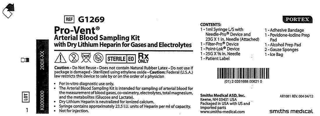 G1269 Pro-Vent Arterial Blood Sampling Kit with Dry Lithium Heparin for Gases and Electrolytes