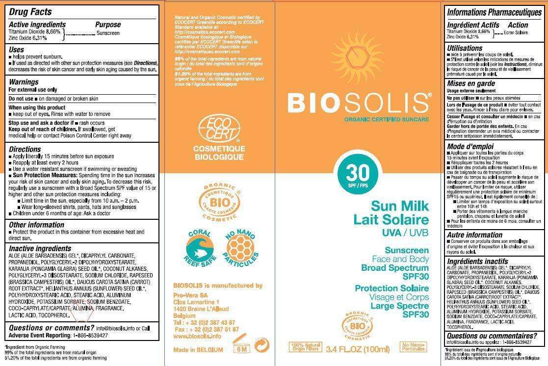 BIOSOLIS Sun Milk UVA Sunscreen Face and Body Broad Spectrum SPF30