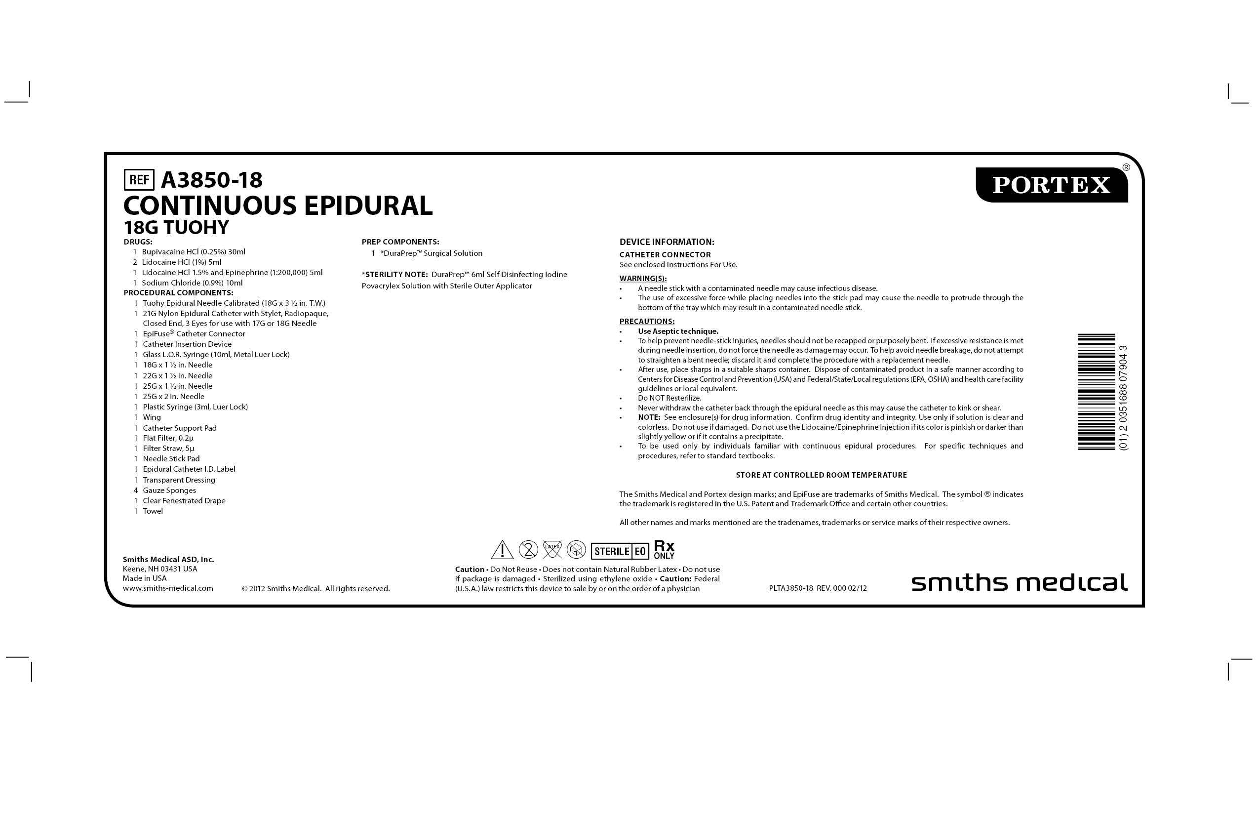 A3850-18 CONTINUOUS EPIDURAL 18G TUOHY