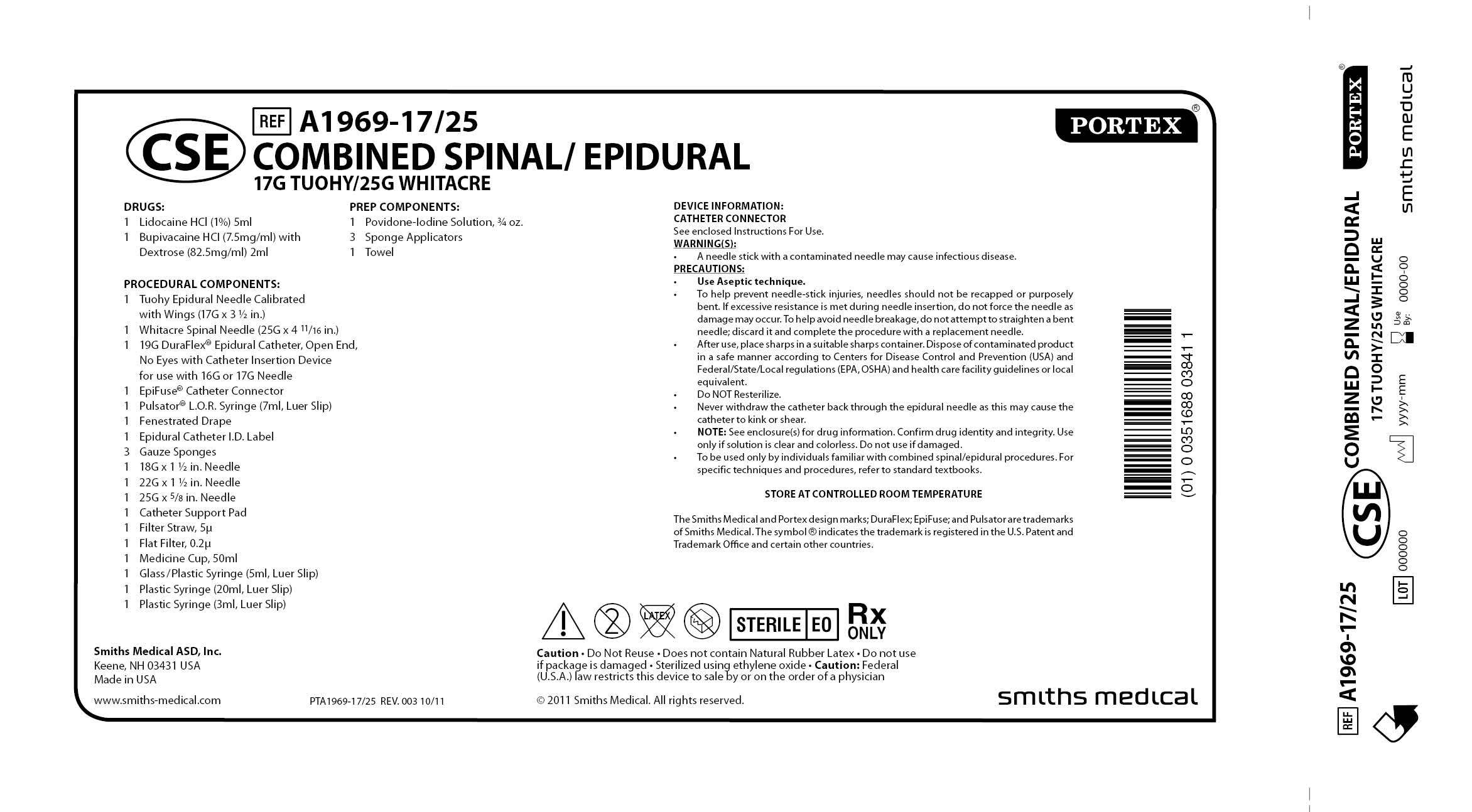 A1969-17/25 COMBINED SPINAL/EPIDURAL 17G TUOHY/25G WHITACRE