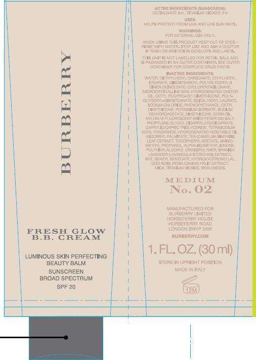 BURBERRY FRESH GLOW B.B. LUMINOUS SKIN PERFECTING BEAUTY BALM SUNSCREEN BROAD SPECTRUM SPF 20 MEDIUM 02