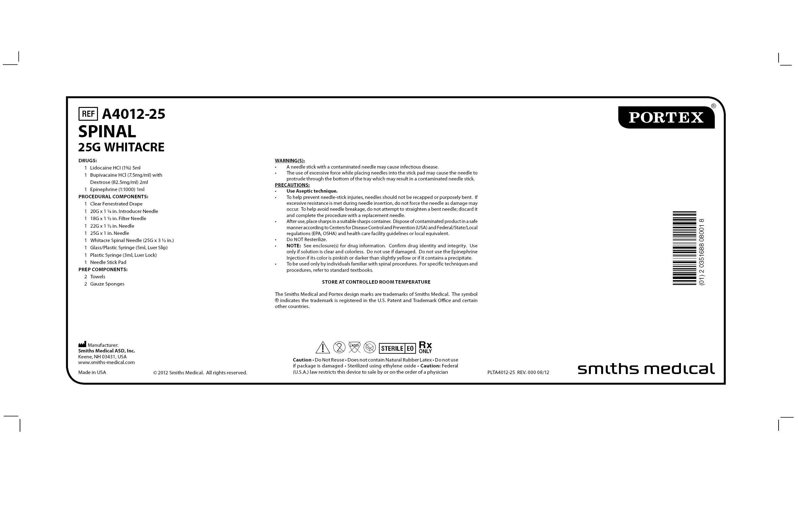 A4012-25 SPINAL 25G WHITACRE