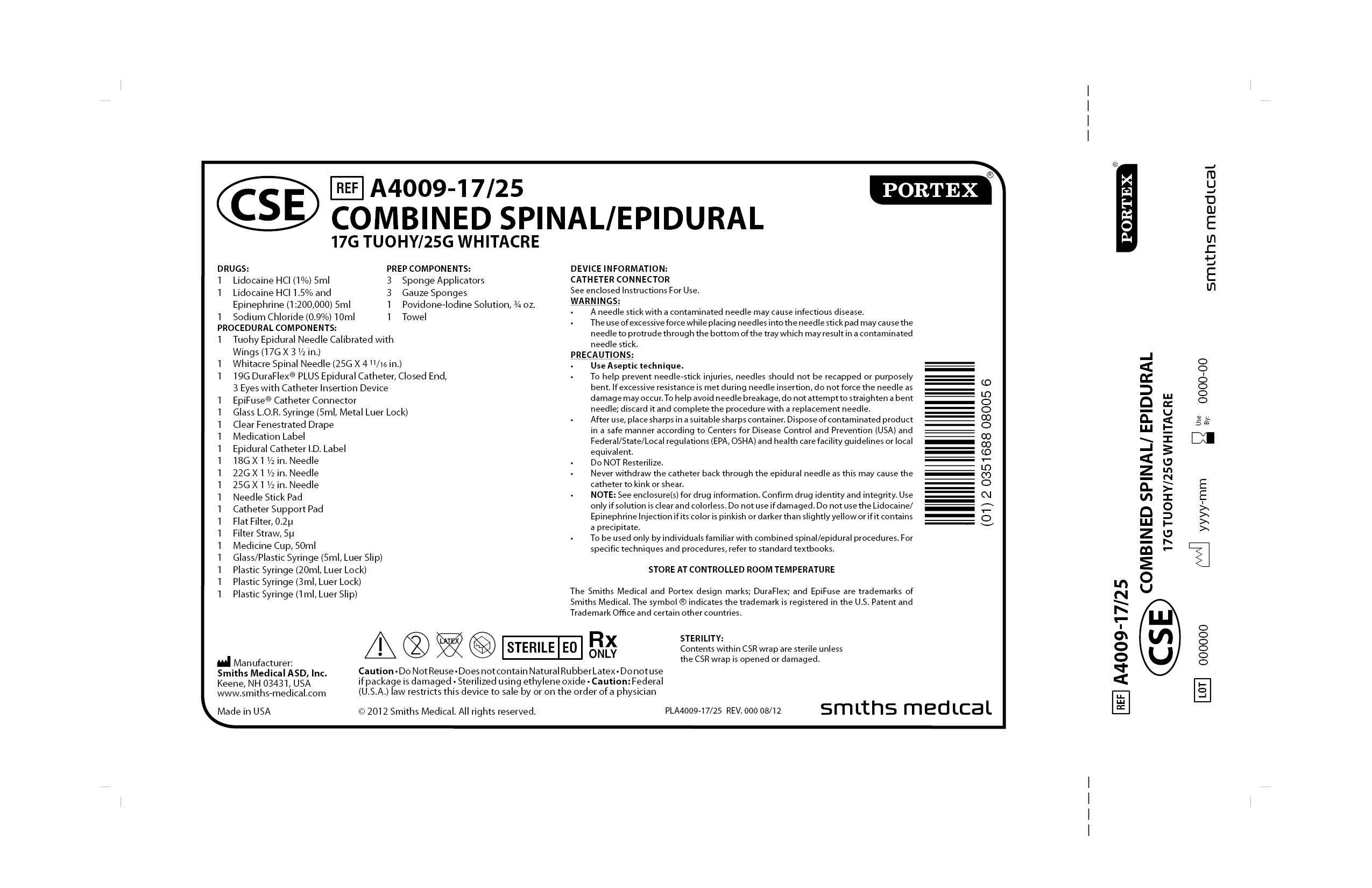 A4009-17/25 COMBINED SPINAL/EPIDURAL 17G TUOHY/25G WHITACRE