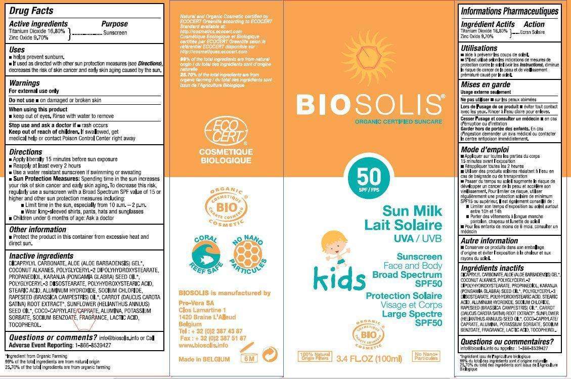 BIOSOLIS Sun Milk UVA Sunscreen Face and Body Broad Spectrum SPF50 KIDS