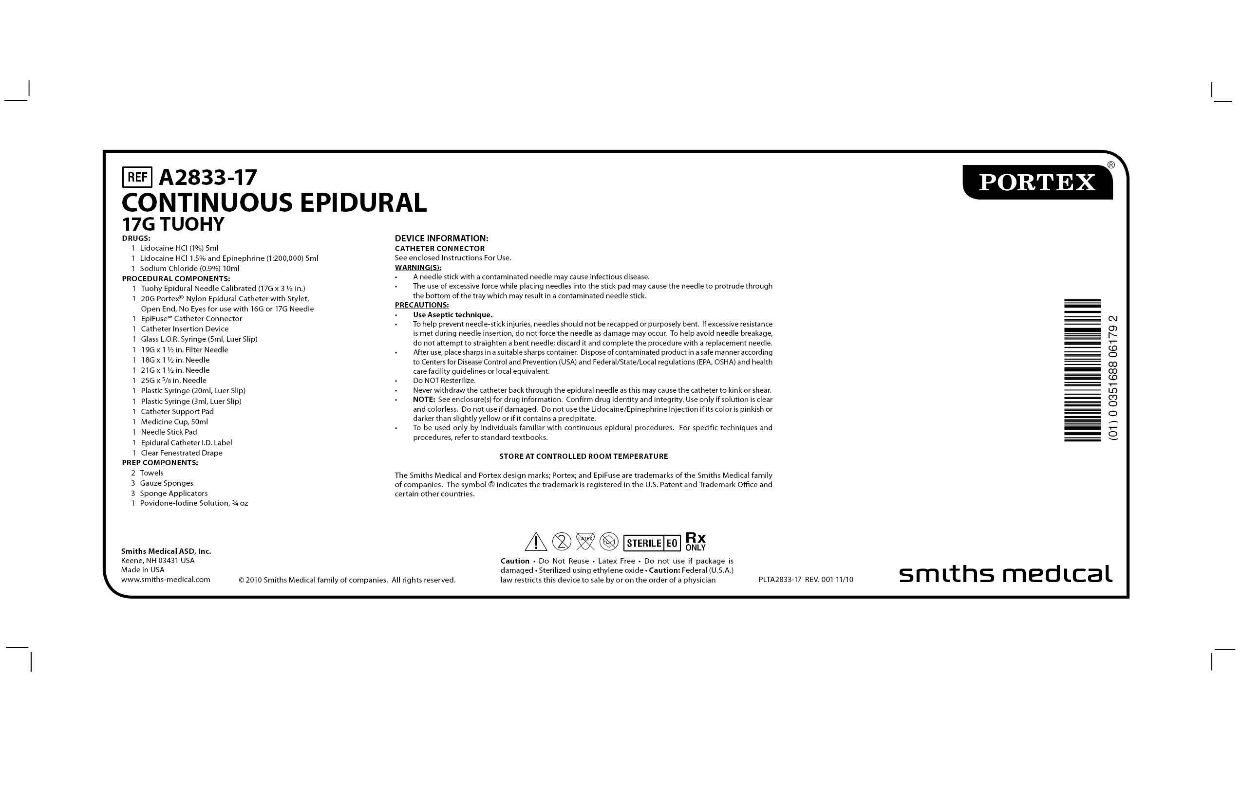 A2833-17 CONTINUOUS EPIDURAL 17G TUOHY