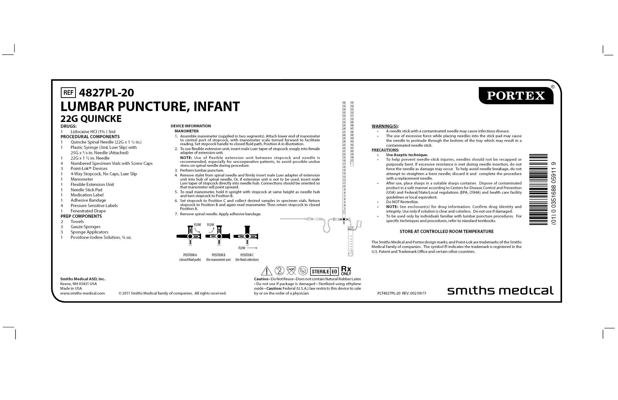 4827PL-20 LUMBAR PUNCTURE, INFANT 22G QUINCKE