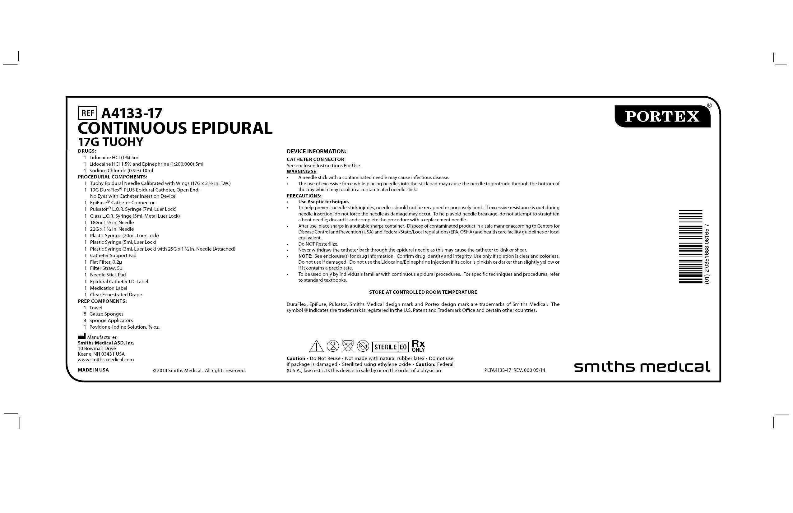 A4133-17 CONTINUOUS EPIDURAL 17G TUOHY