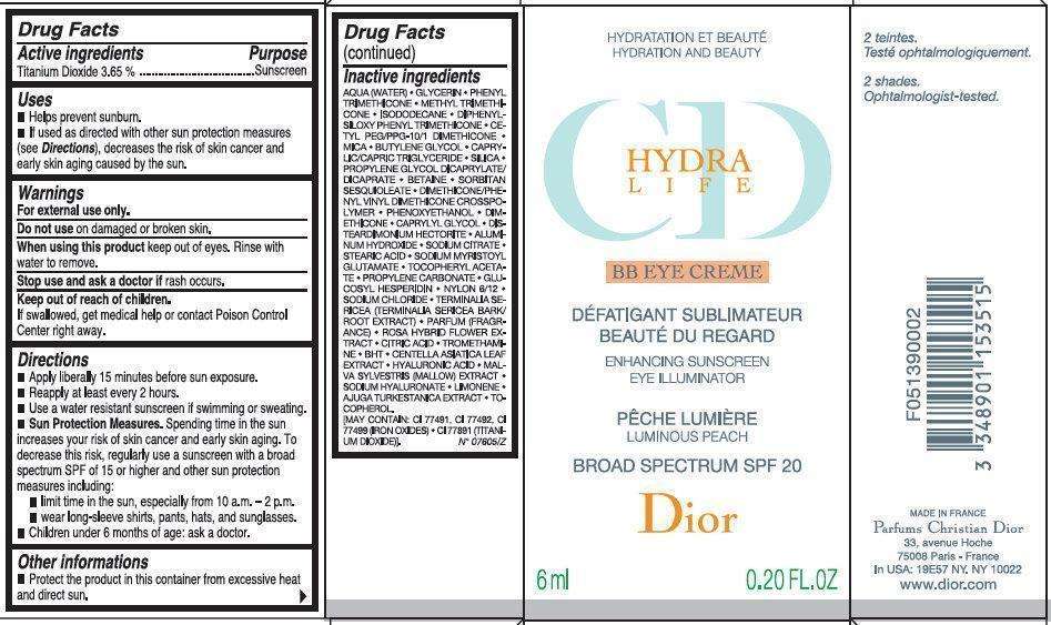 CD HydraLife BB Eye Creme Enhancing Sunscreen Eye Illuminator Luminous Peach Broad Spectrum SPF 20