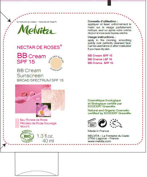 Melvita NECTAR DE ROSES BB Sunscreen BROAD SPECTRUM SPF 15 NUDE ROSE