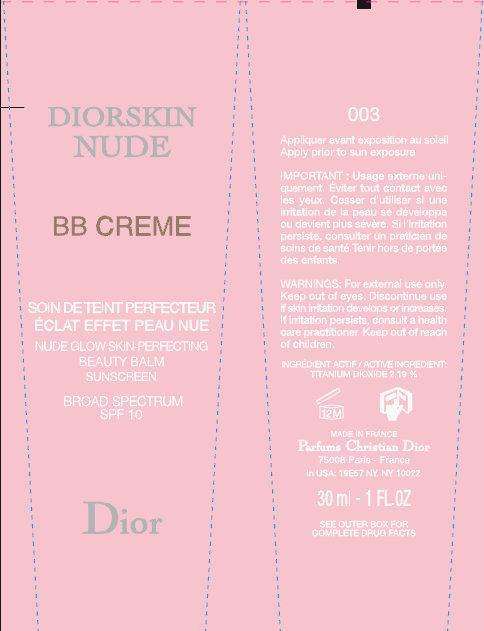 DIORSKIN NUDE BB CREME NUDE GLOW SKIN-PERFECTING BEAUTY BALM SUNSCREEN BROAD SPECTRUM SPF10 Tint 3