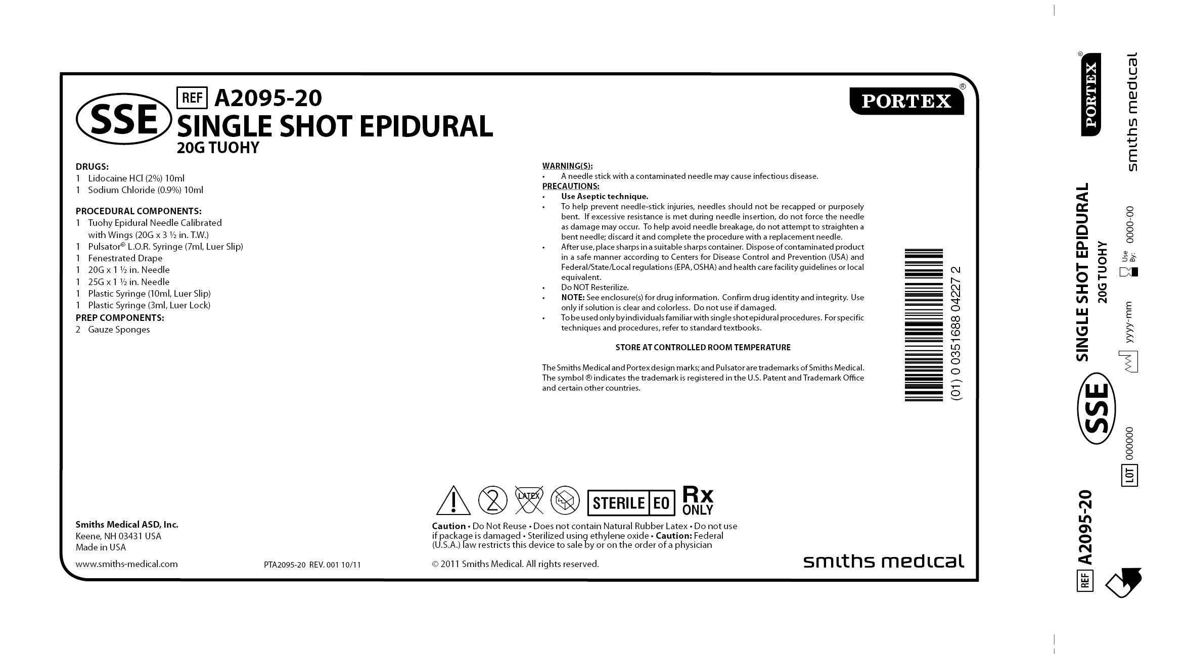 A2095-20 SINGLE SHOT EPIDURAL 20G TUOHY