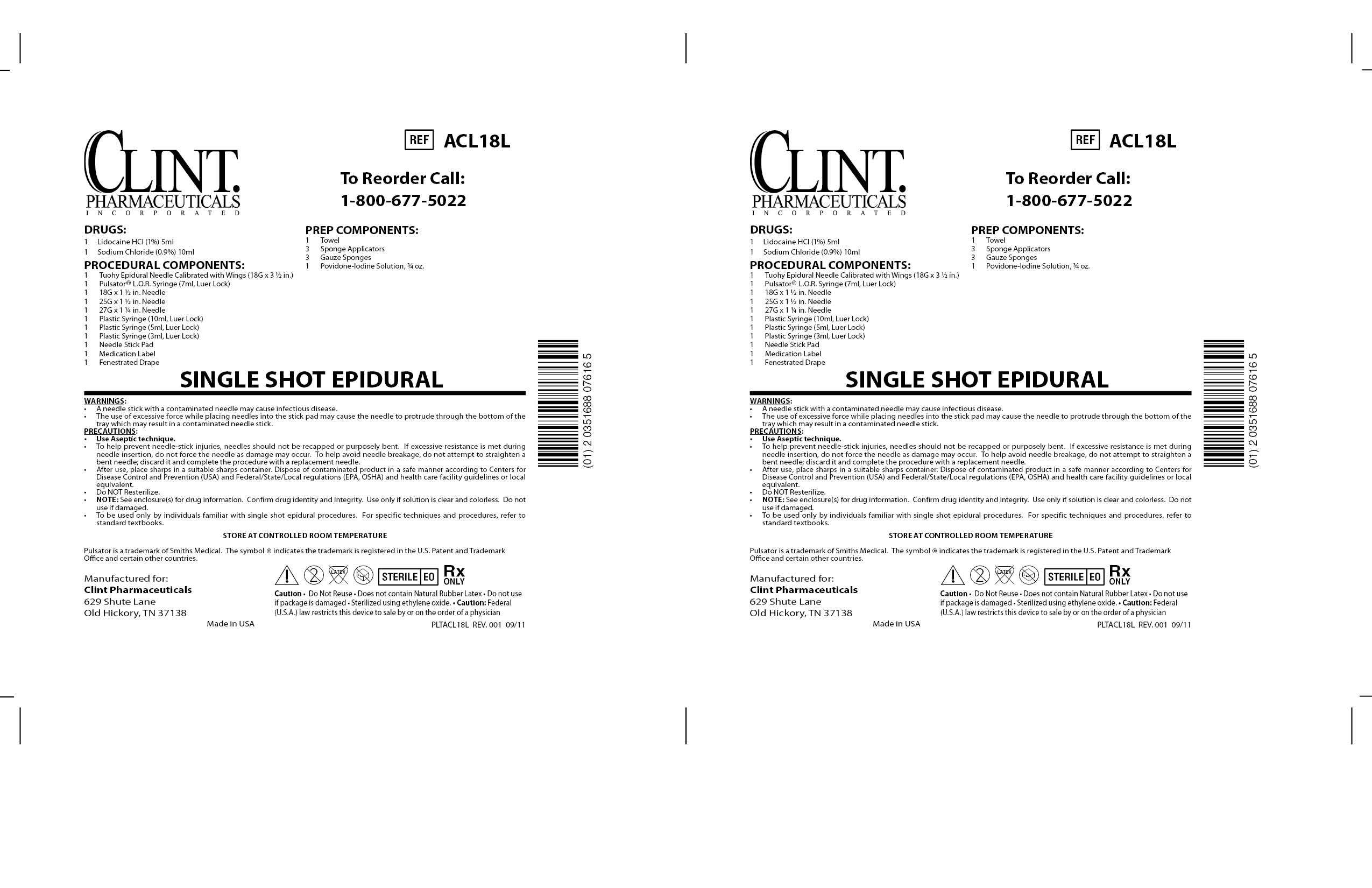 ACL18L SINGLE SHOT EPIDURAL