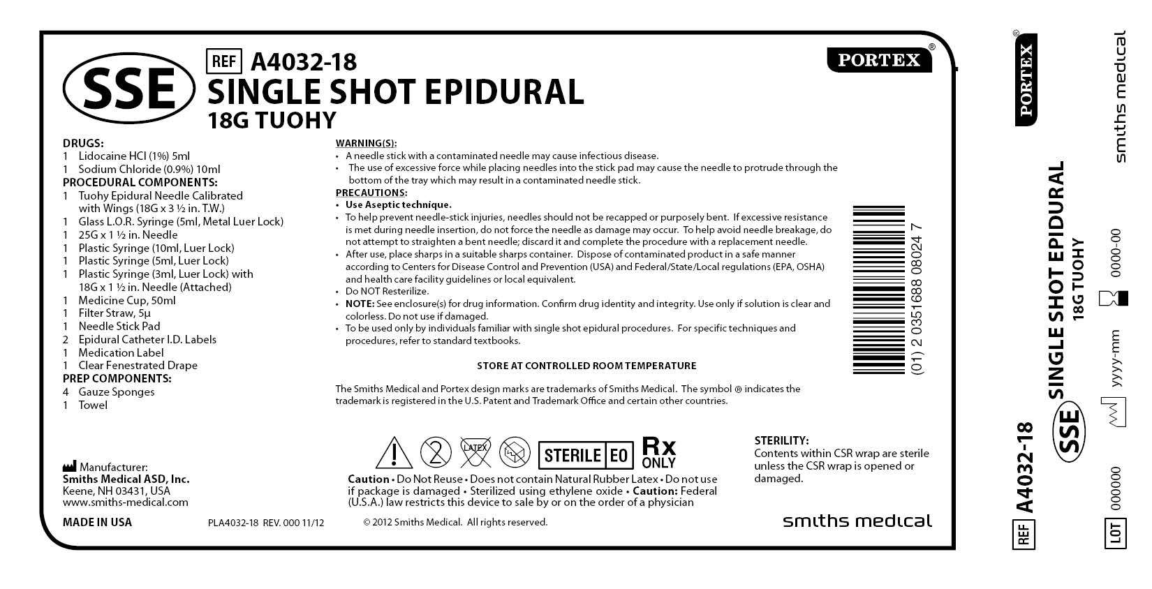 A4032-18 SINGLE SHOT EPIDURAL 18G TUOHY