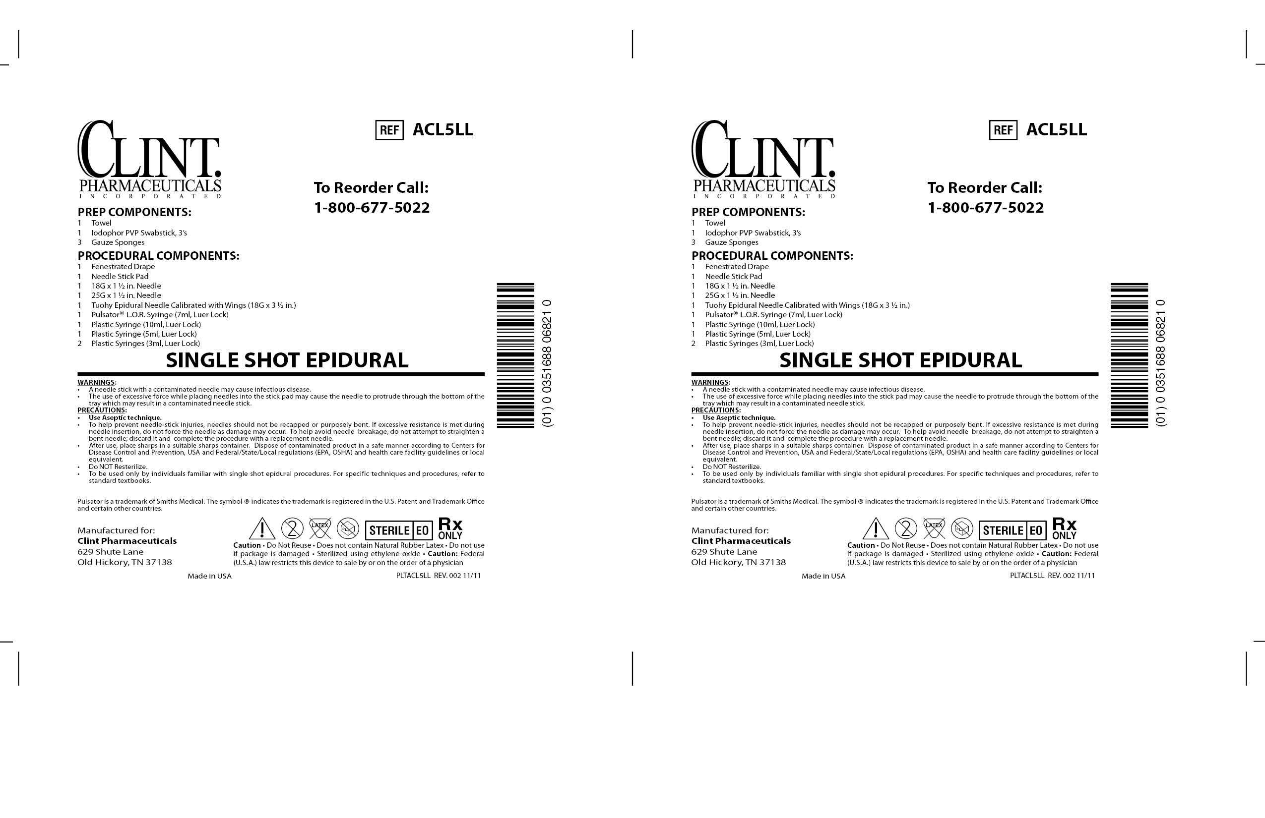 ACL5LL SINGLE SHOT EPIDURAL