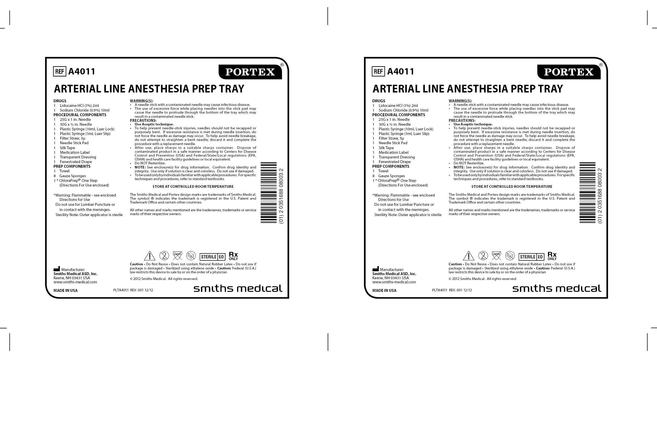 A4011 ARTERIAL LINE ANESTHESIA PREP TRAY