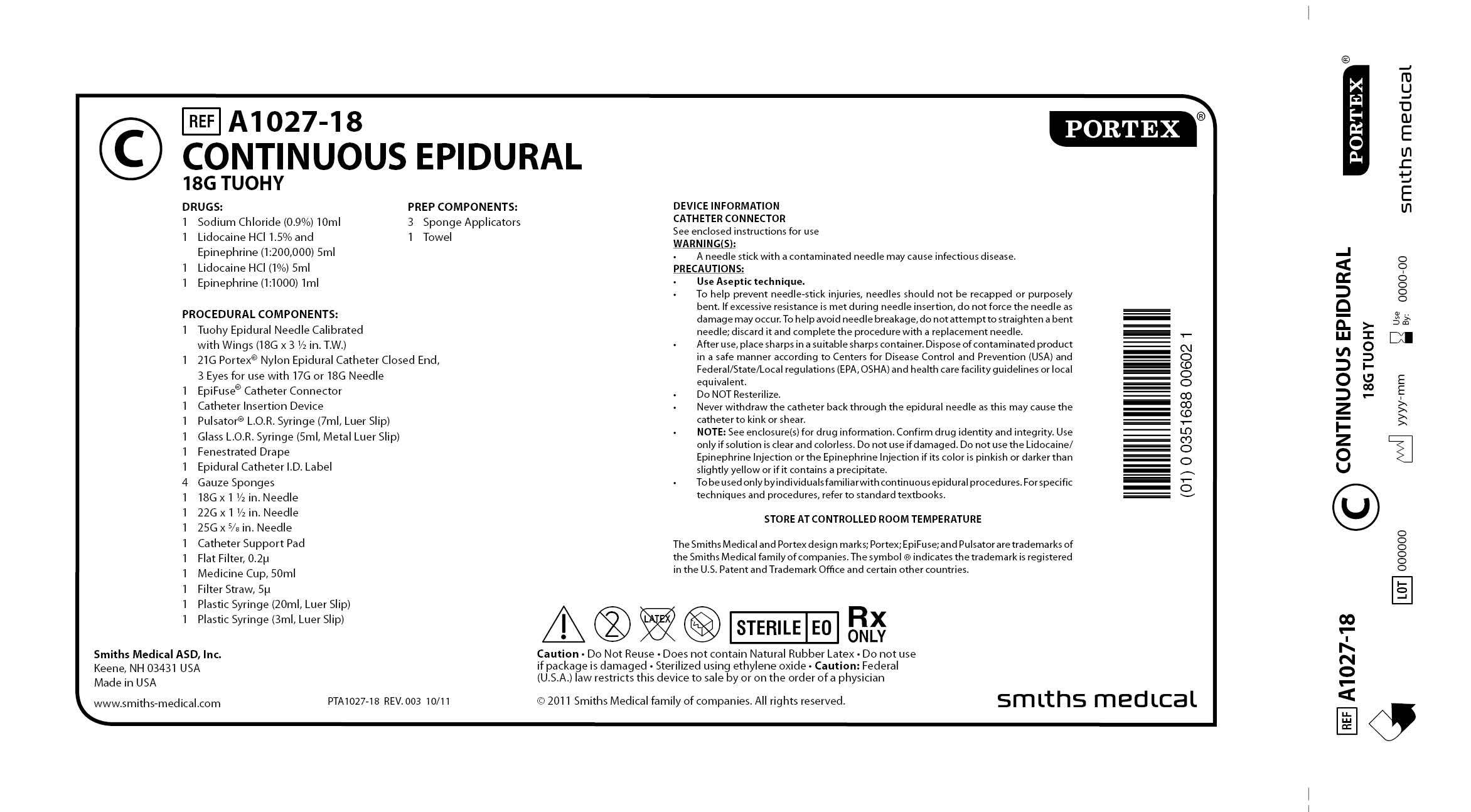 A1027-18 CONTINUOUS EPIDURAL 18G TUOHY