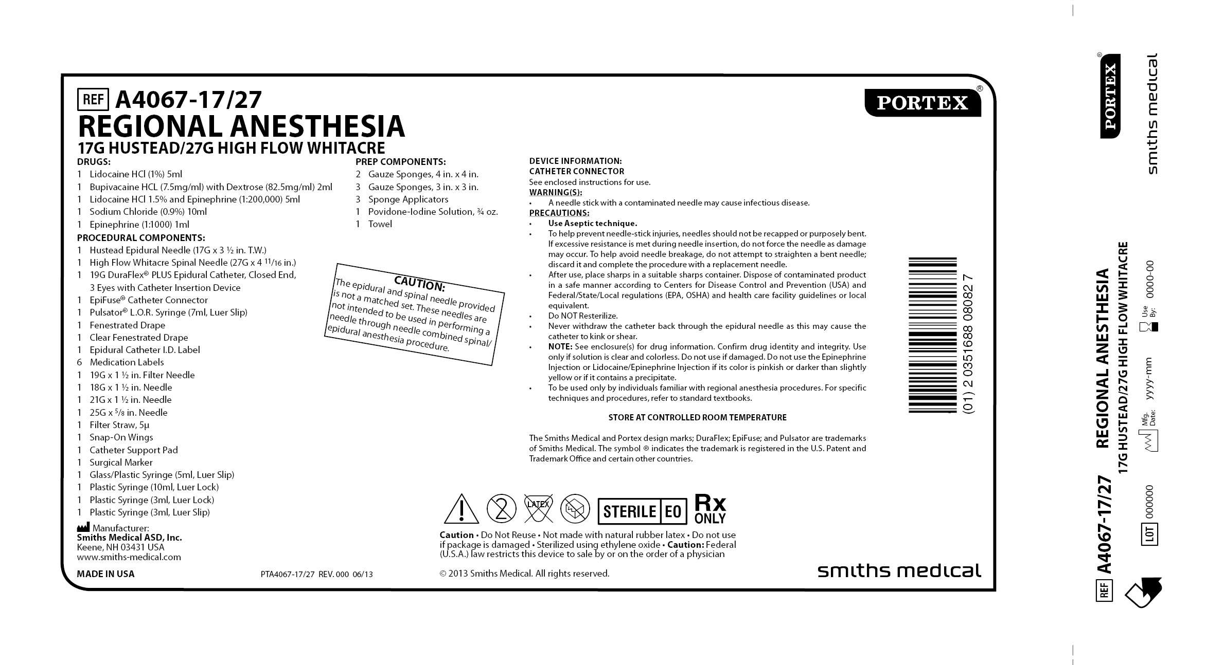 A4067-17/27 REGIONAL ANESTHESIA 17G HUSTEAD/27G HIGH FLOW WHITACRE