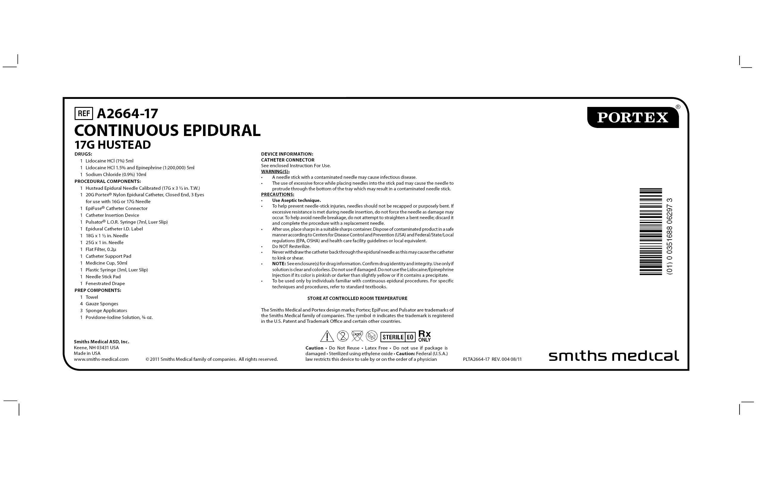 A2664-17 CONTINUOUS EPIDURAL 17G HUSTEAD