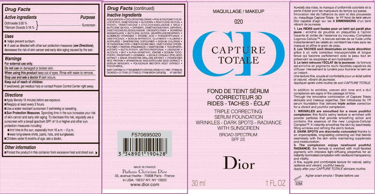 CD CAPTURE TOTALE Triple Correcting Serum Foundation Wrinkles-Dark Spots-Radiance with sunscreen Broad Spectrum SPF 25 020