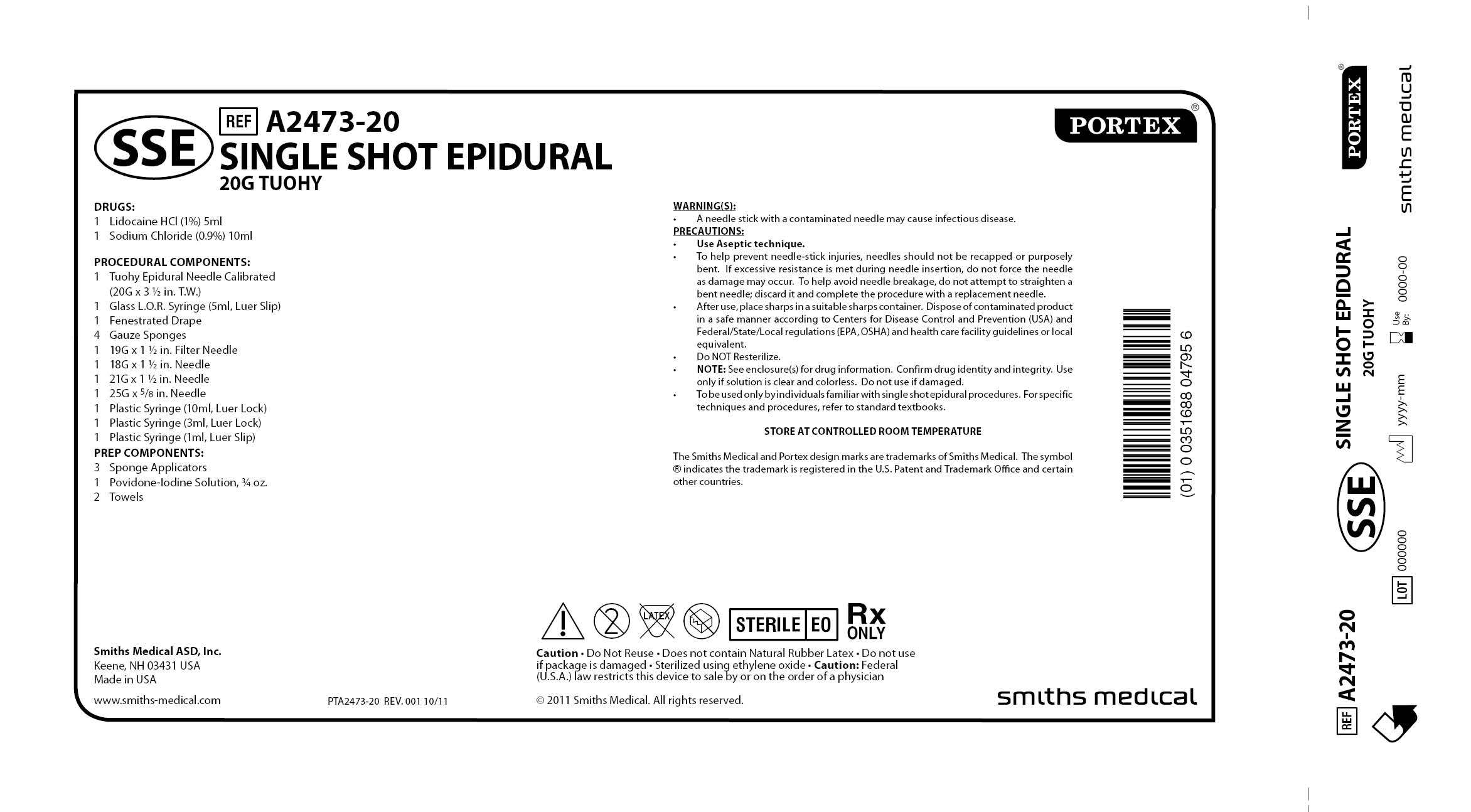 A2473-20 SINGLE SHOT EPIDURAL 20G TUOHY