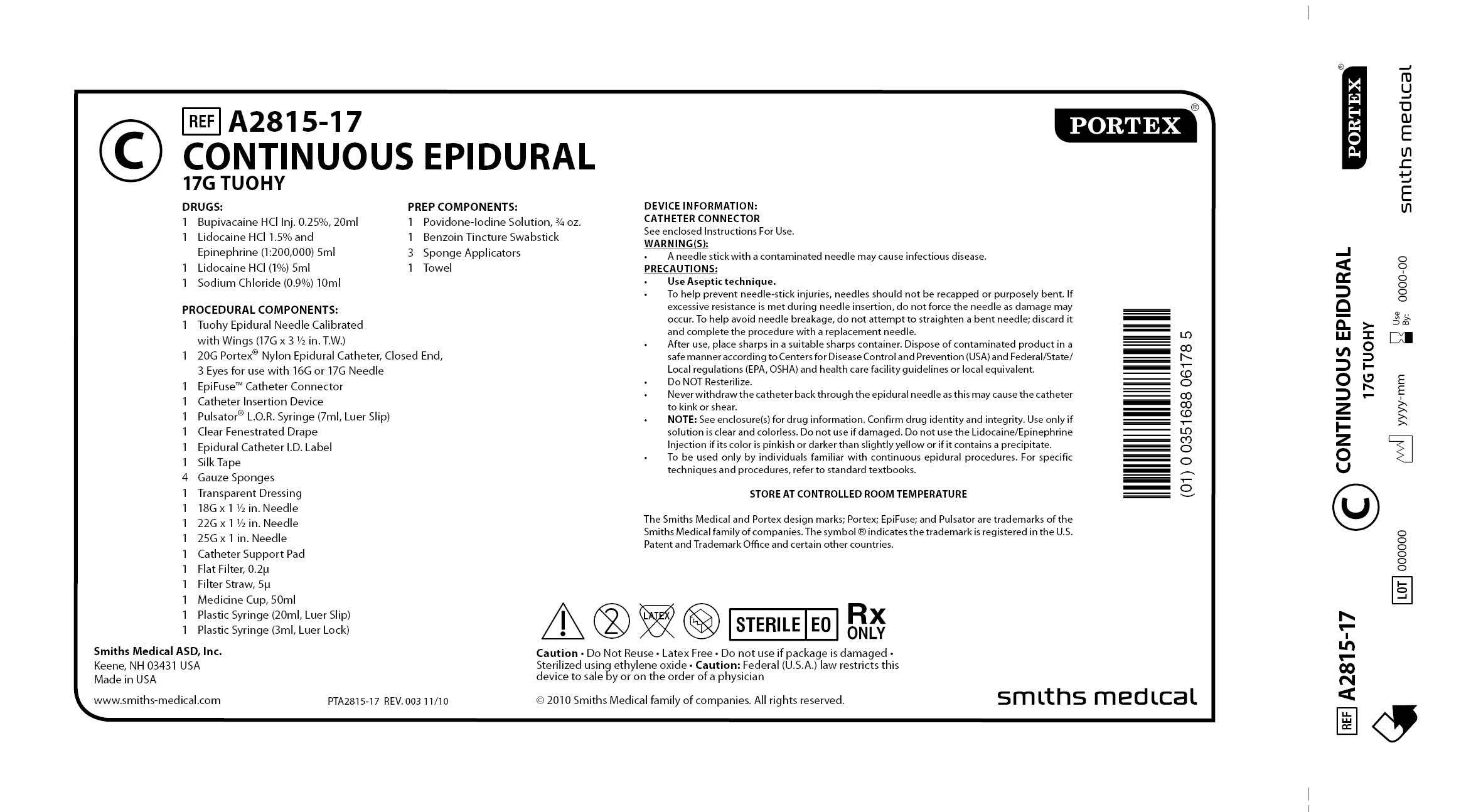 A2815-17 CONTINUOUS EPIDURAL 17G TUOHY