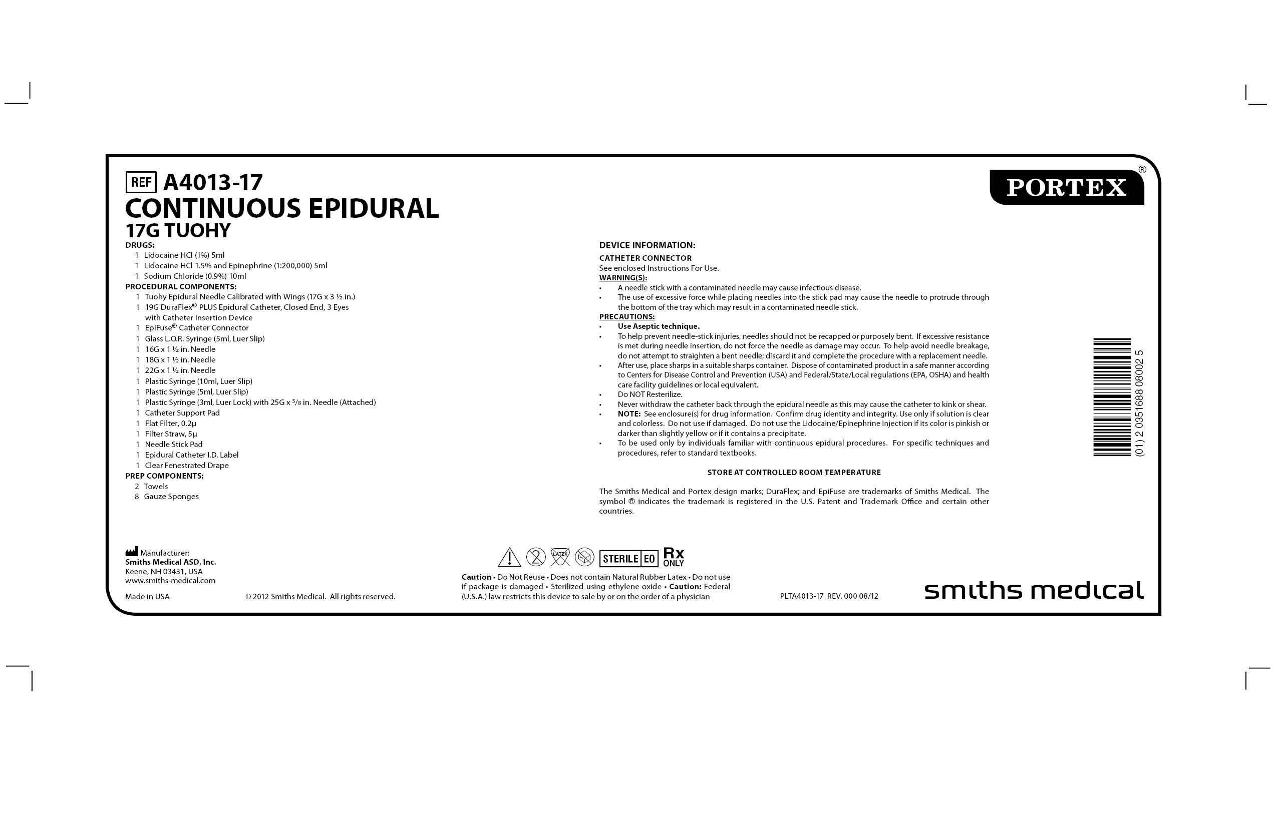 A4013-17 CONTINUOUS EPIDURAL 17G TUOHY