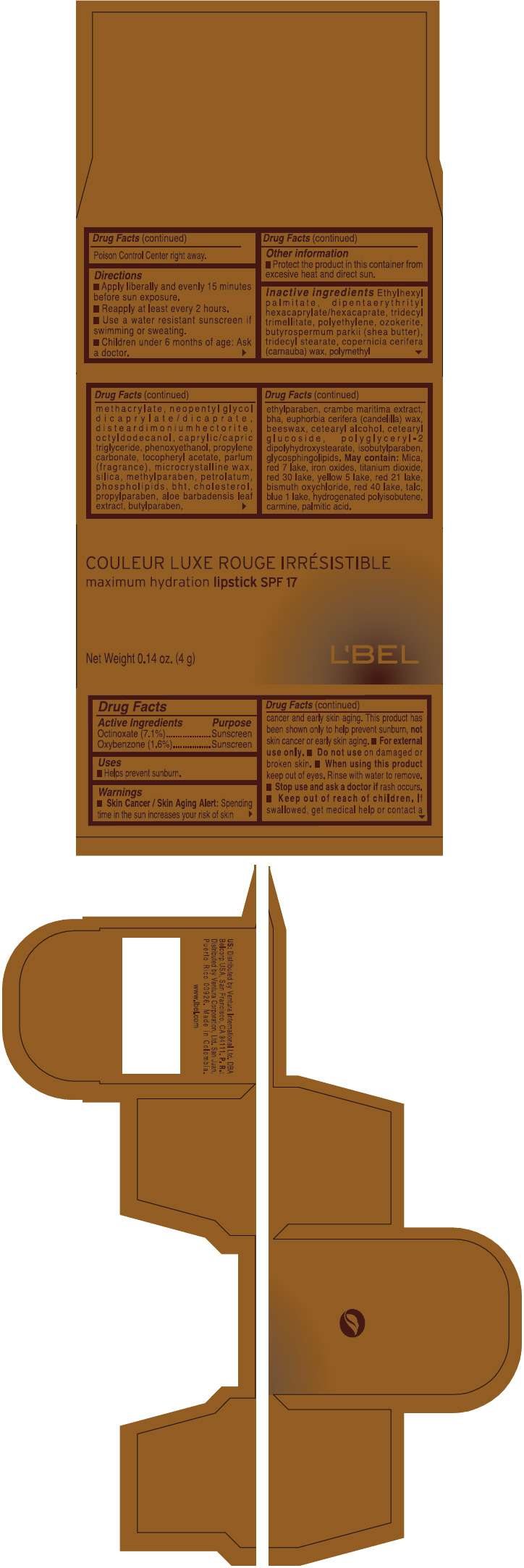LBEL Couleur luxe rouge irresistible maximum hydration SPF 17