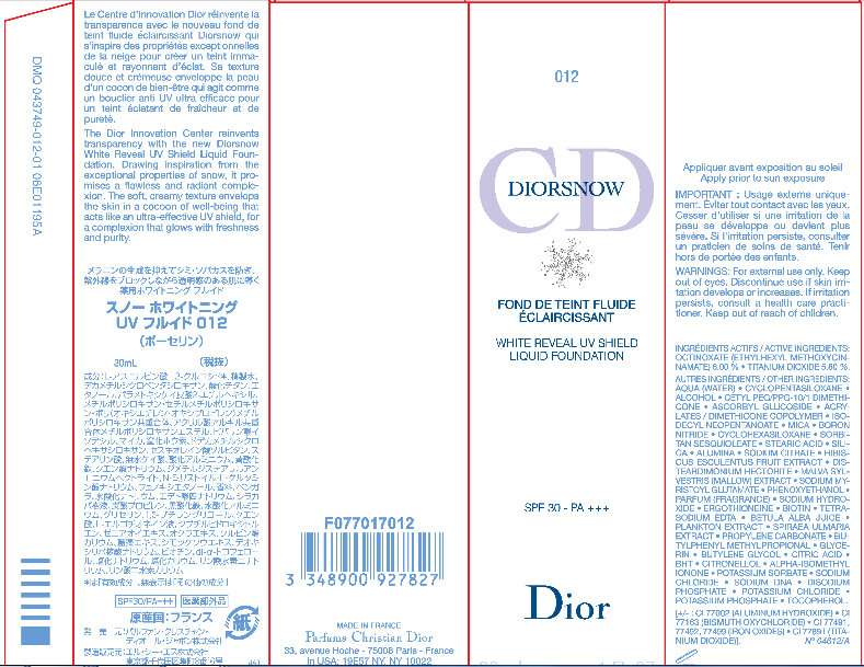 CD DiorSnow White Reveal UV Shield Foundation 012-Porcelain