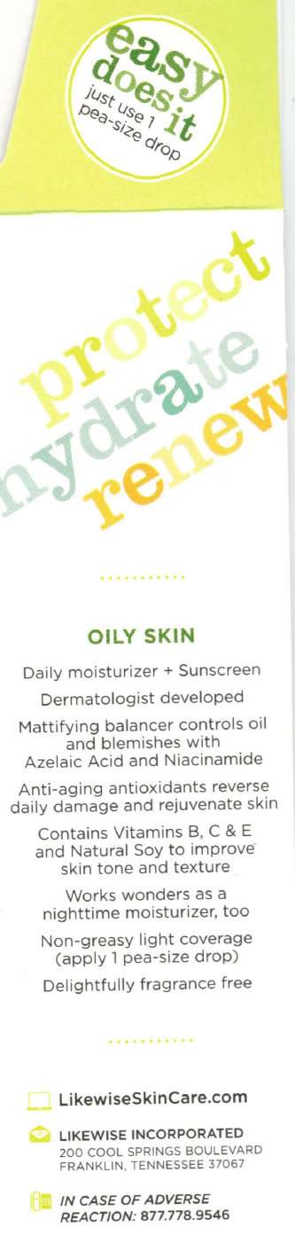Likewise Facial Moisturizer - Sun Protectant SPF 50 Oily Skin