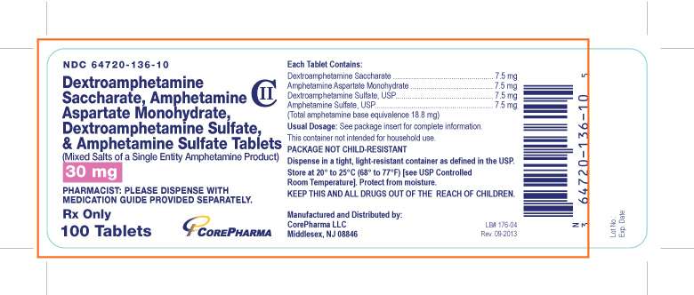 Dextroamphetamine saccharate, amphetamine aspartate monohydrate, dextroamphetamine sulfate and amphetamine sulfate