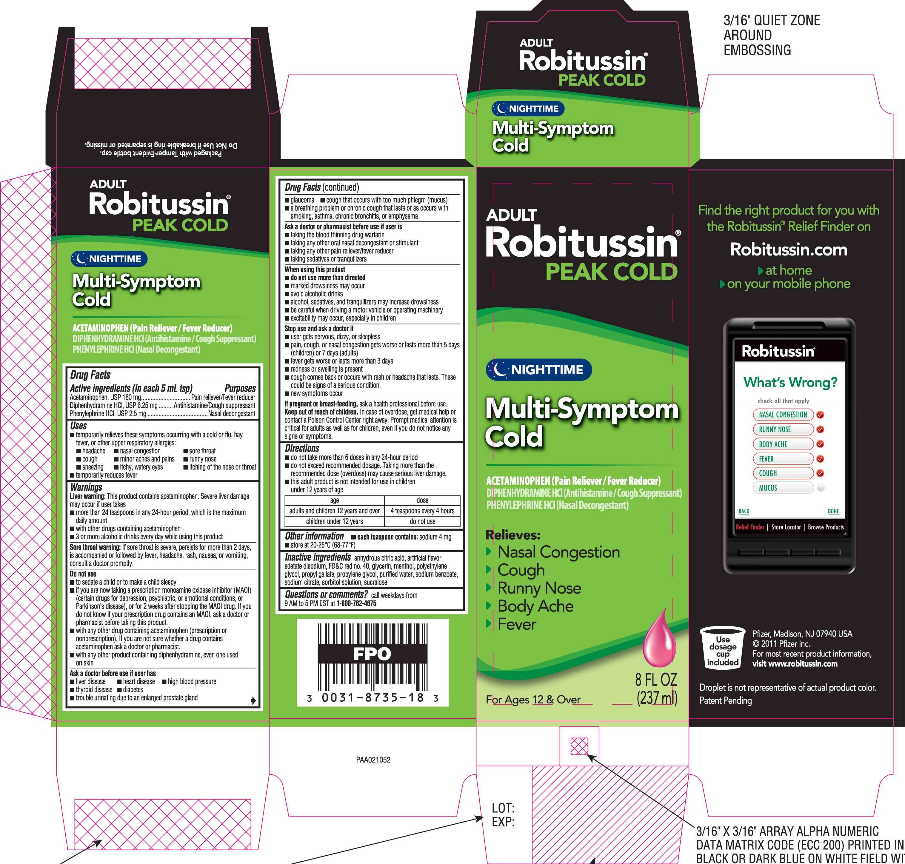 ROBITUSSIN PEAK COLD NIGHTTIME MULTI-SYMPTOM COLD