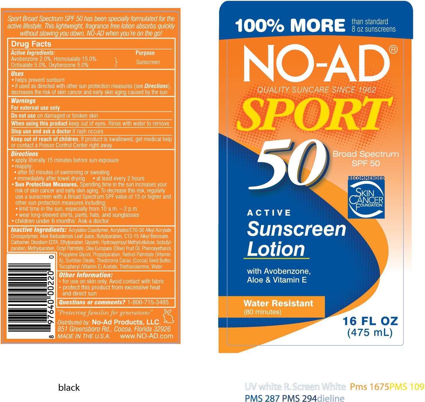 NO-AD Sport 50 Sunscreen
