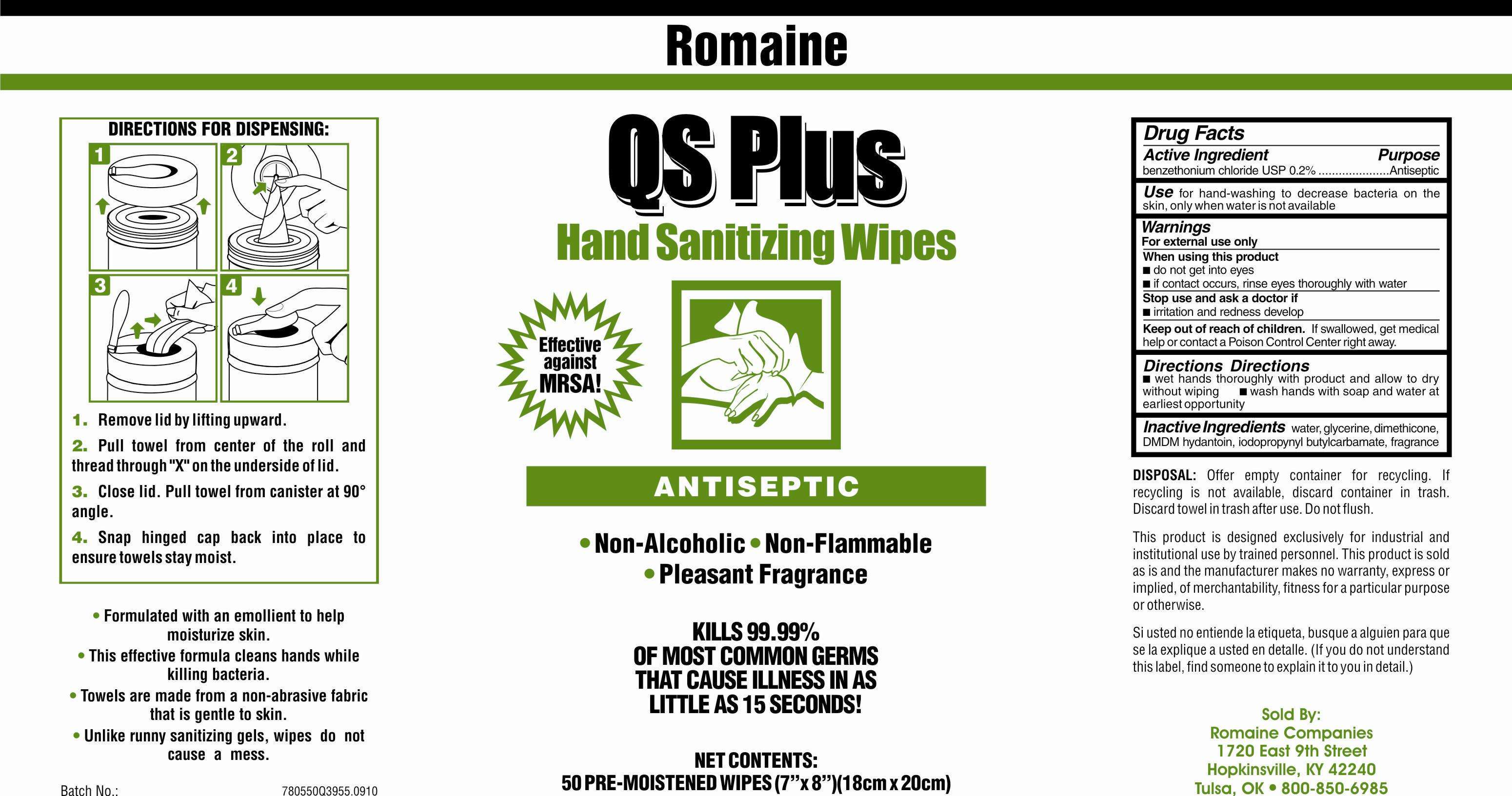 QS Plus Hand Sanitizing Wipes