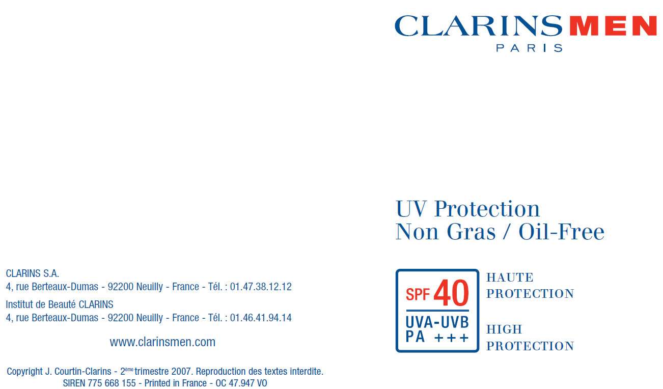 CLARINS MEN UV Protection SPF 40